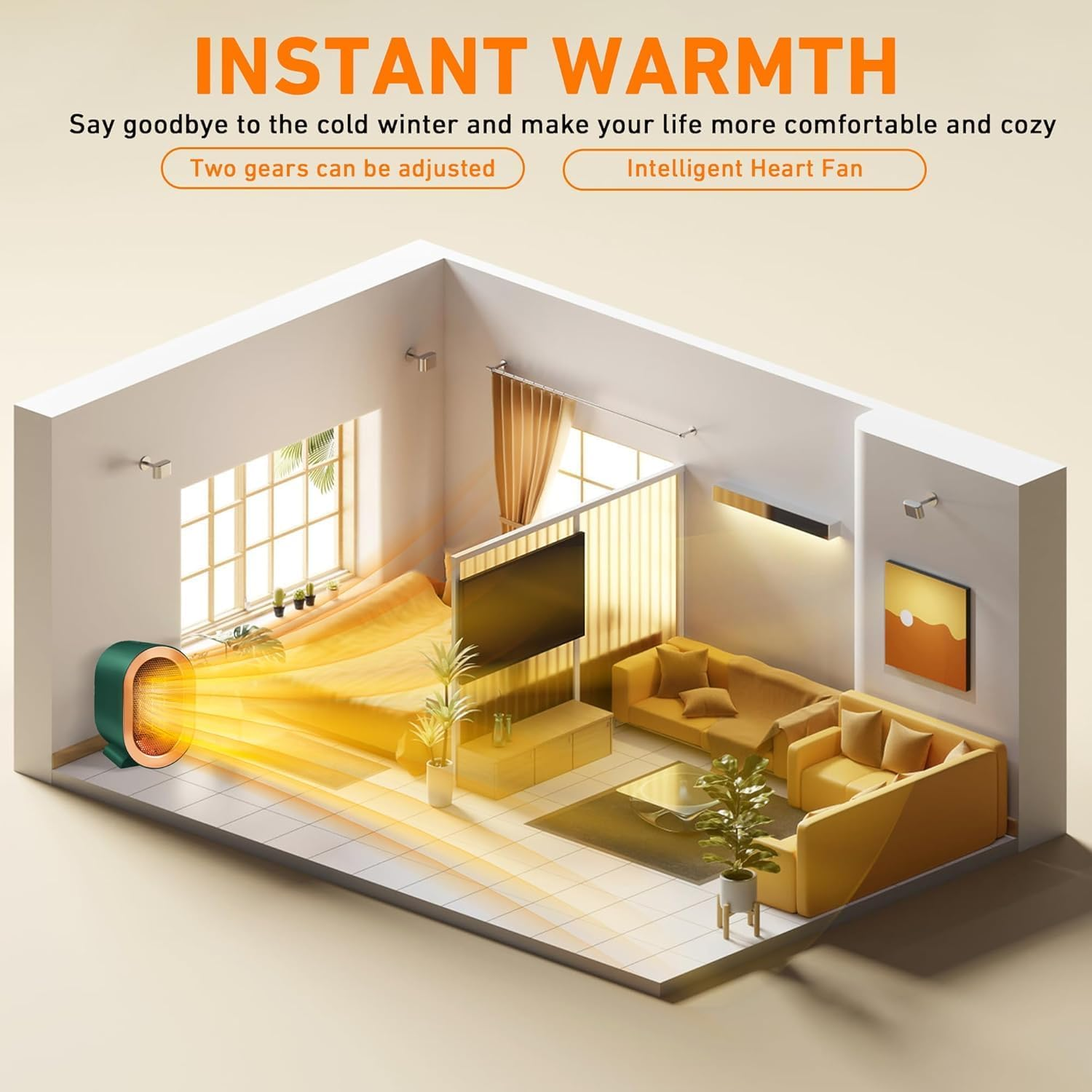 Space Heater for Indoor Use, 1200W Angkng Portable Heaters with Overheat & Tip-Over Protection, Small Electric Heater under Desk, 1S Quick Heating Space Heater for Indoors Bedroom, Office Desk, Home image number 3