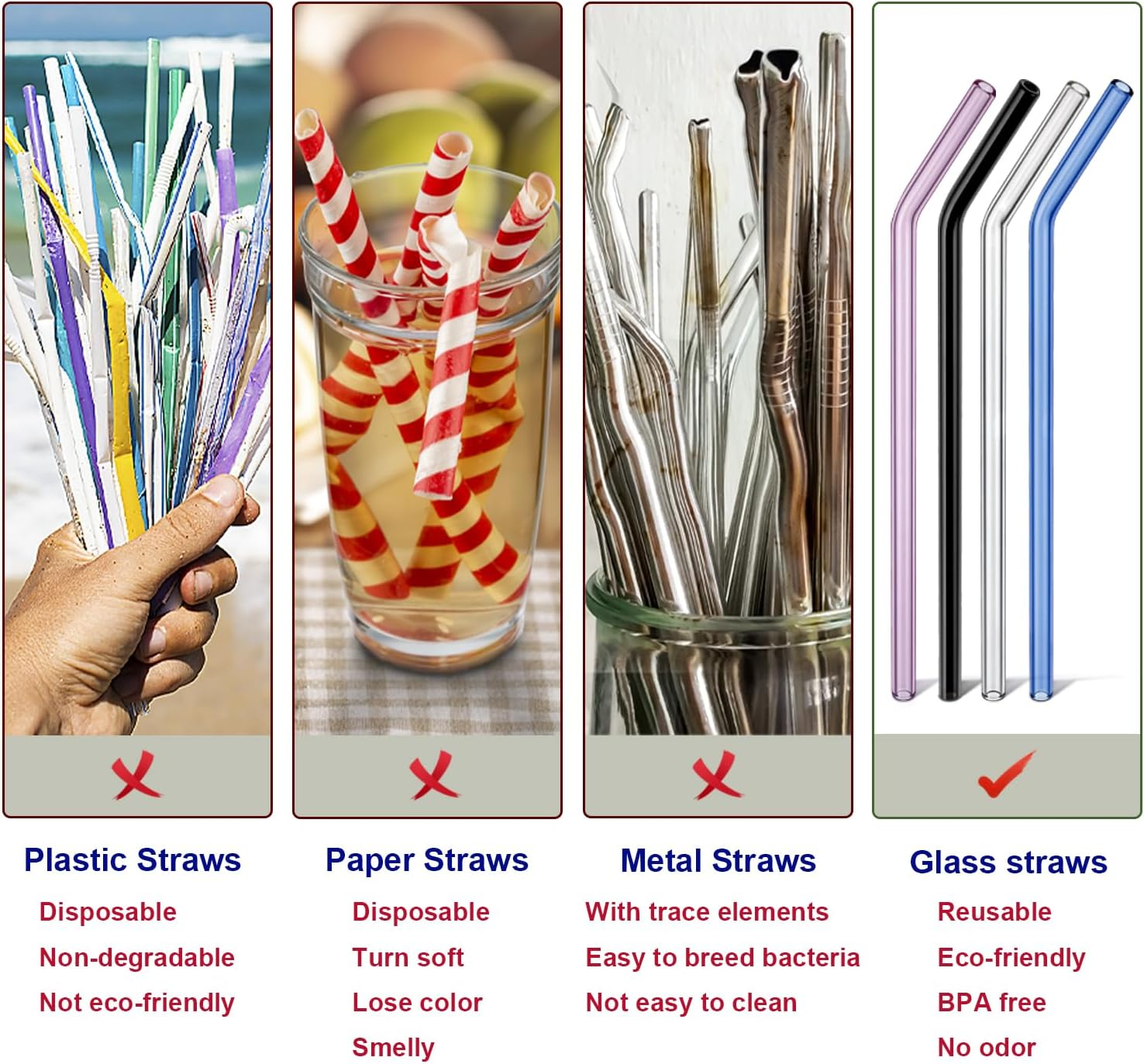 Amber Glass Straws Drinking Reusable: Colored Glass Cocktail Straws Travel Glass Straw with Gift Case Long Glass Drinking Straws Bent image number 3