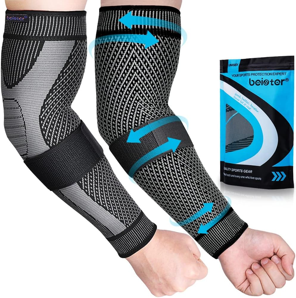 Beister Elbow Brace, Elbow Compression Sleeves with Elastic Strap for Men Women (Pairs), Tennis Elbow Support for Joint, Lymphedema,Dvt,Arthritis, Tendonitis, Sports Injury Recovery image number 6