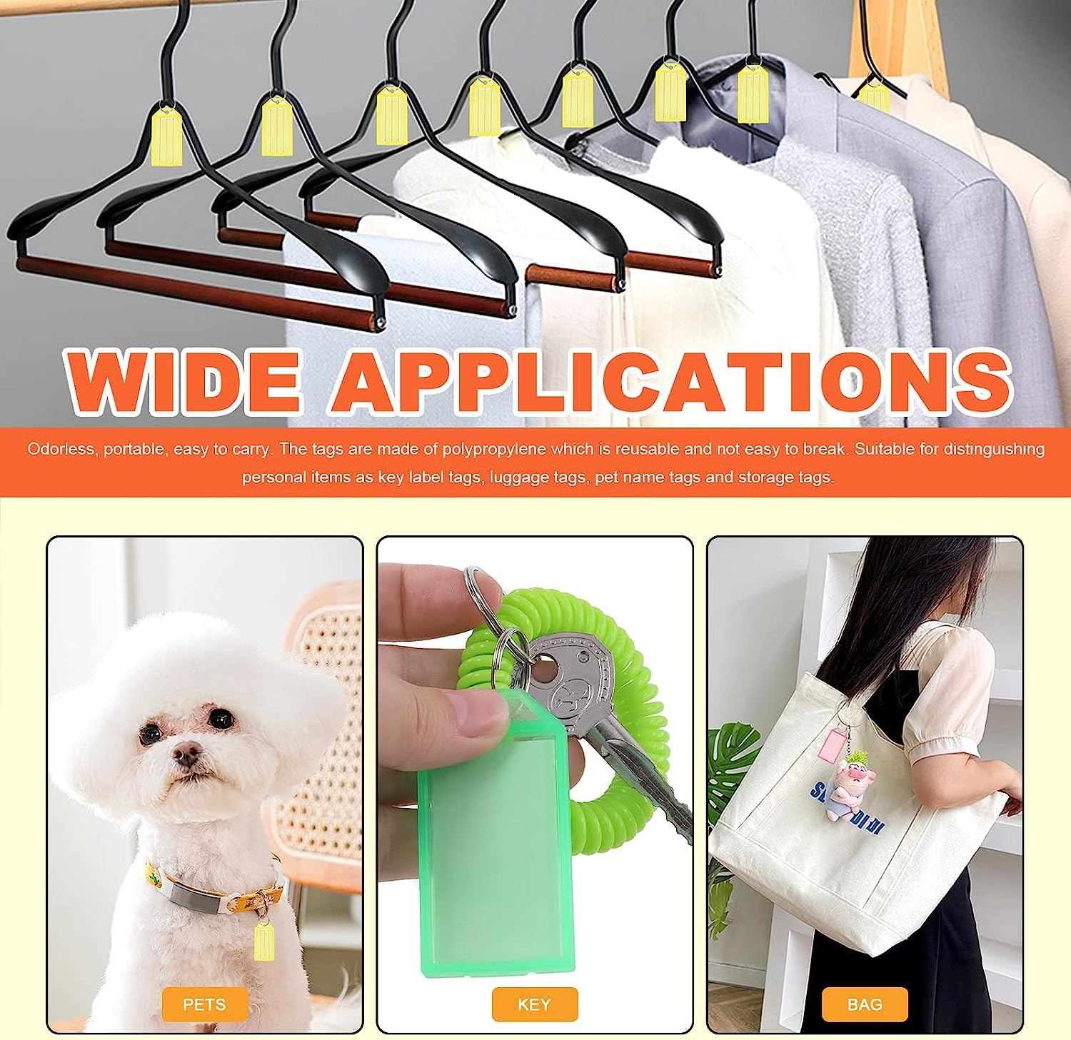 Tanstic 78Pcs 6 Colors Tough Plastic Key Tags and Stretchy Keychain Bracelet Kit, Plastic Key Label with Split Ring and Label Window Key Chain Tags Wrist Coil Keychain Wristband Key Ring image number 4