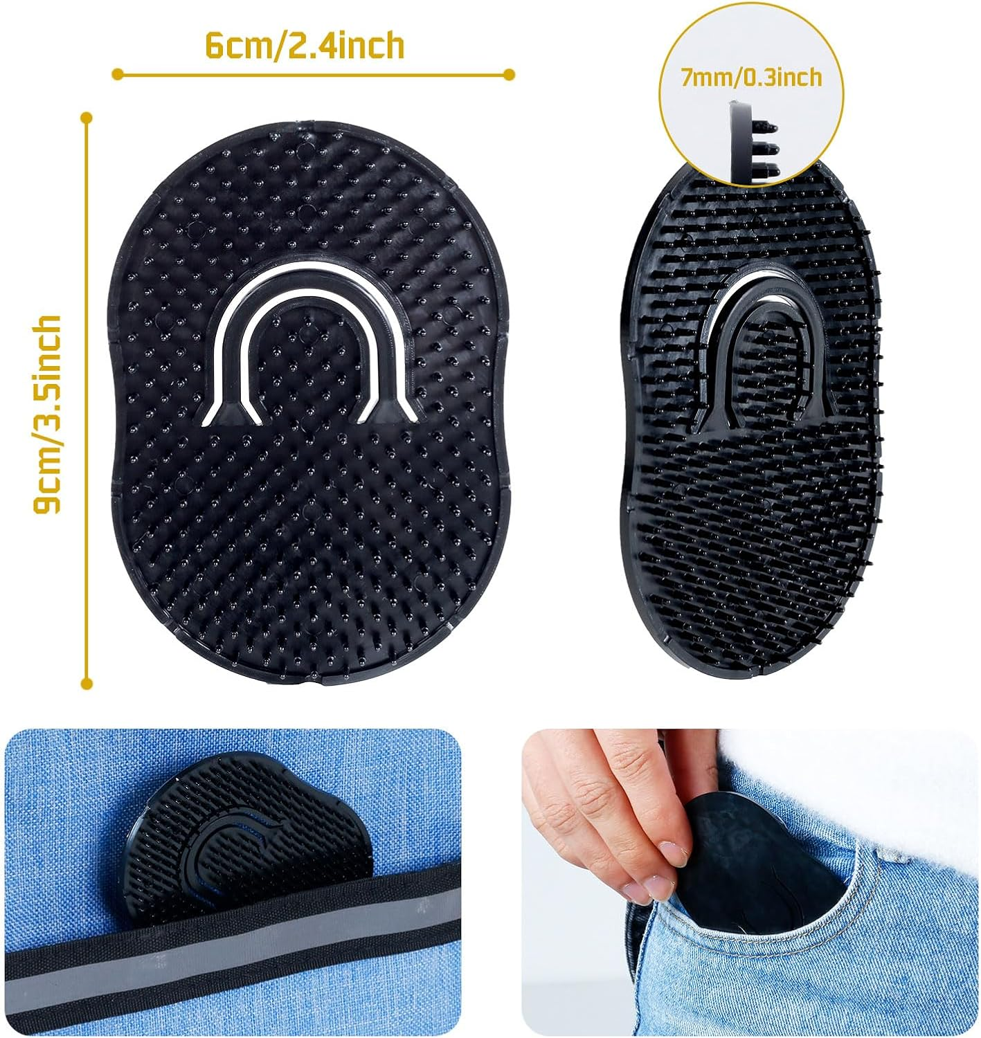 16 Pcs Pocket Palm Combs, Palm Hair Brush, Shampoo Comb, Massager Hair Brush Comb for Men Women (Black) image number 4