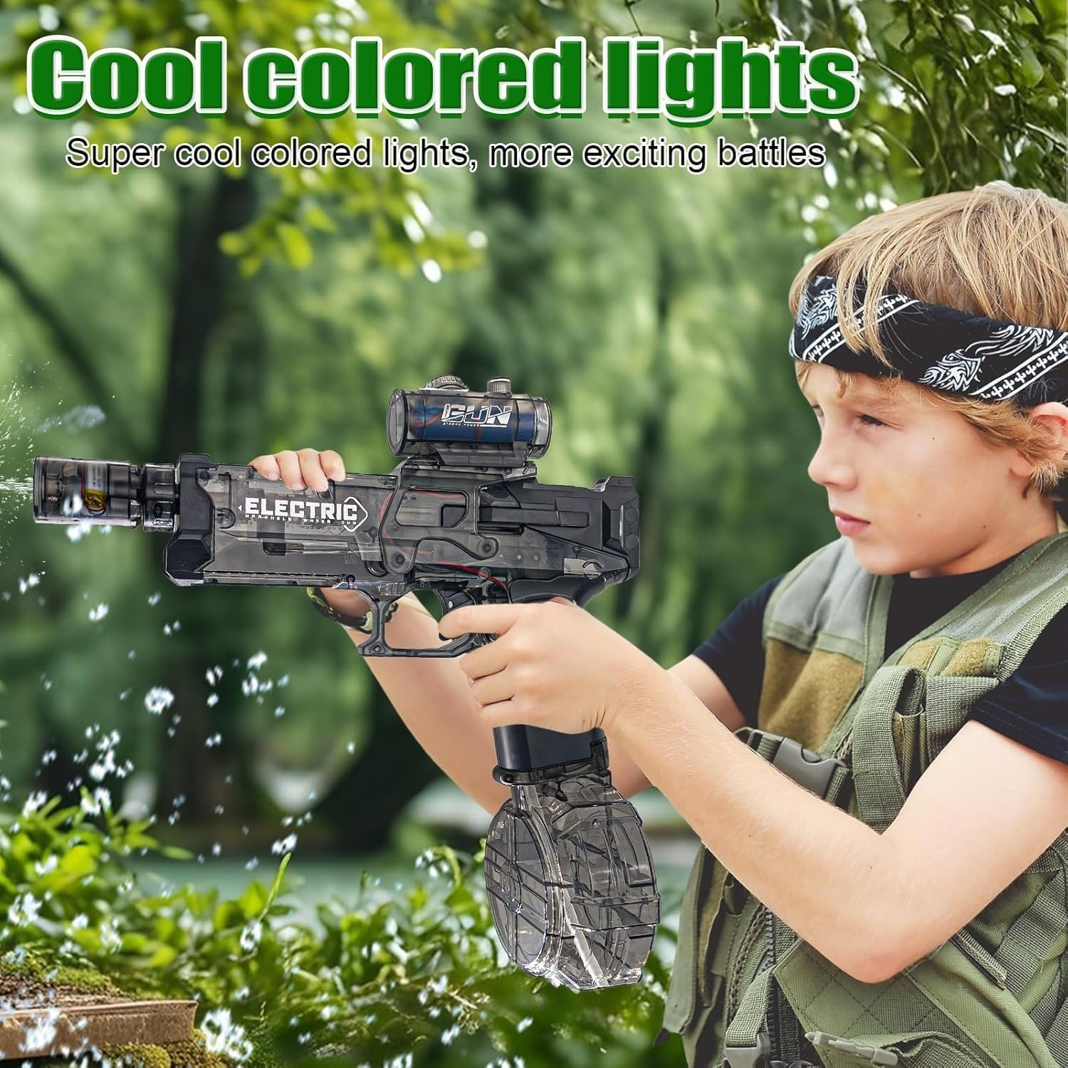 Electric Water Gun for Kids Ages 8-12-Automatic Water Gun-Super Soaker,Long Range 28-32 Ft,Beach Toys for Summer Outdoor Fun,Perfect Pool and Water Guns Play (Black) image number 3