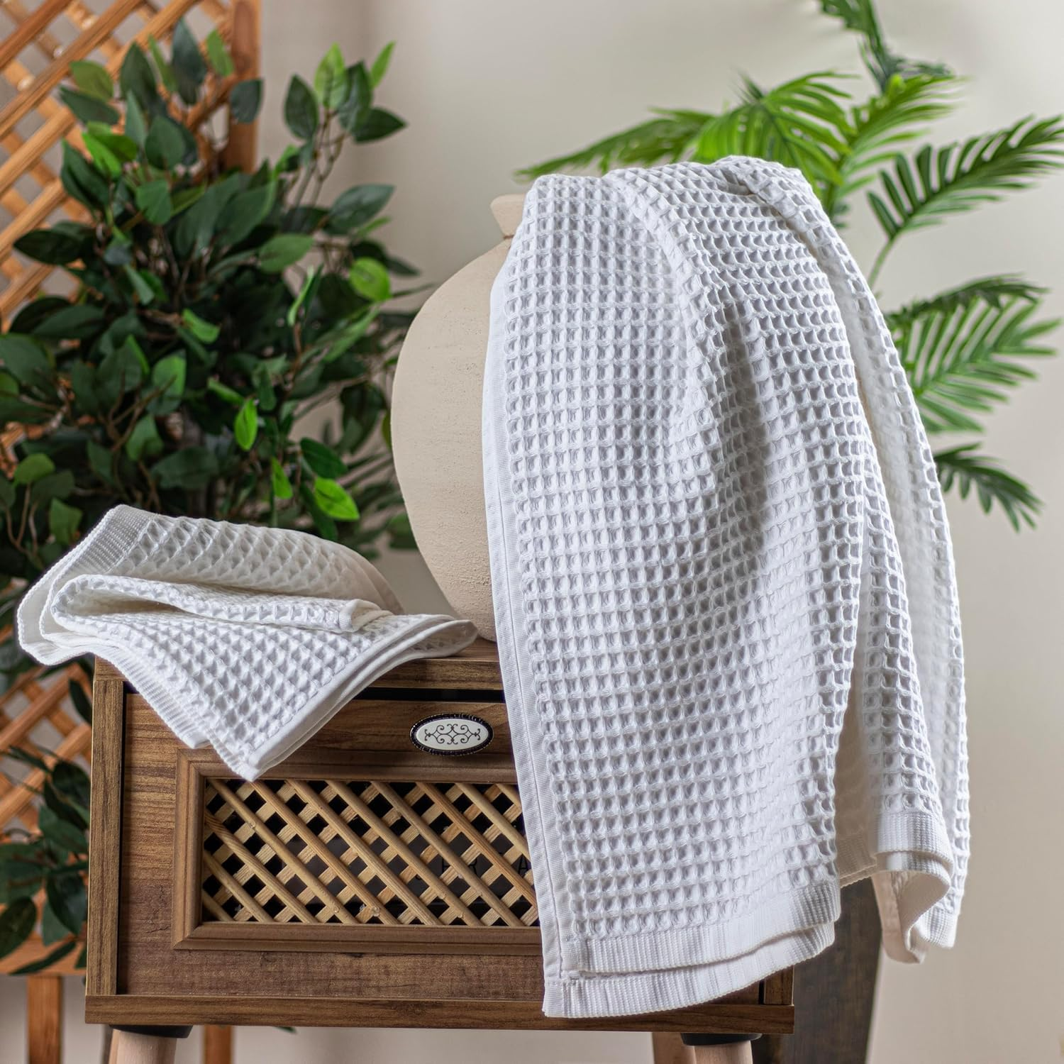 Waffle Bath Towels for Bathroom - Premium, Ultra Soft, Turkish Cotton Waffle Bath Towel Set of 2-1 Waffle Hand, 1 Waffle Bath Towels - Absorbent, Lightweight Travel Towels Sets (White) - Anthracite image number 4