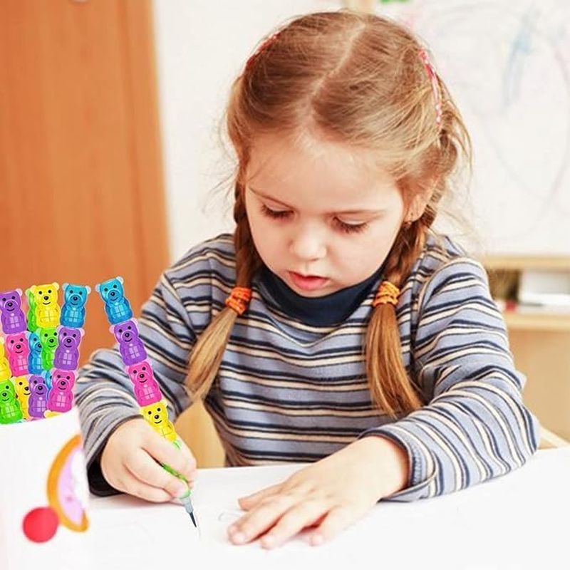 30Pcs Stackable Plastic Pencils,Kids Bear Shaped Stacking Pencil,5 in 1 Point Pencils for Birthday Party Supplies,Goodie Bag Filler