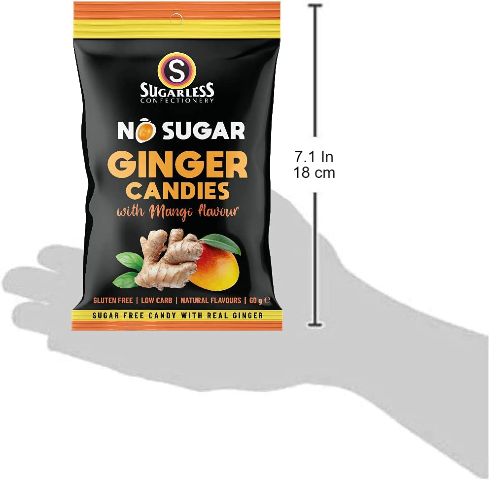 Sugarless Confectionery Sugar Free Ginger Candies with Mango Flavour 60G image number 1