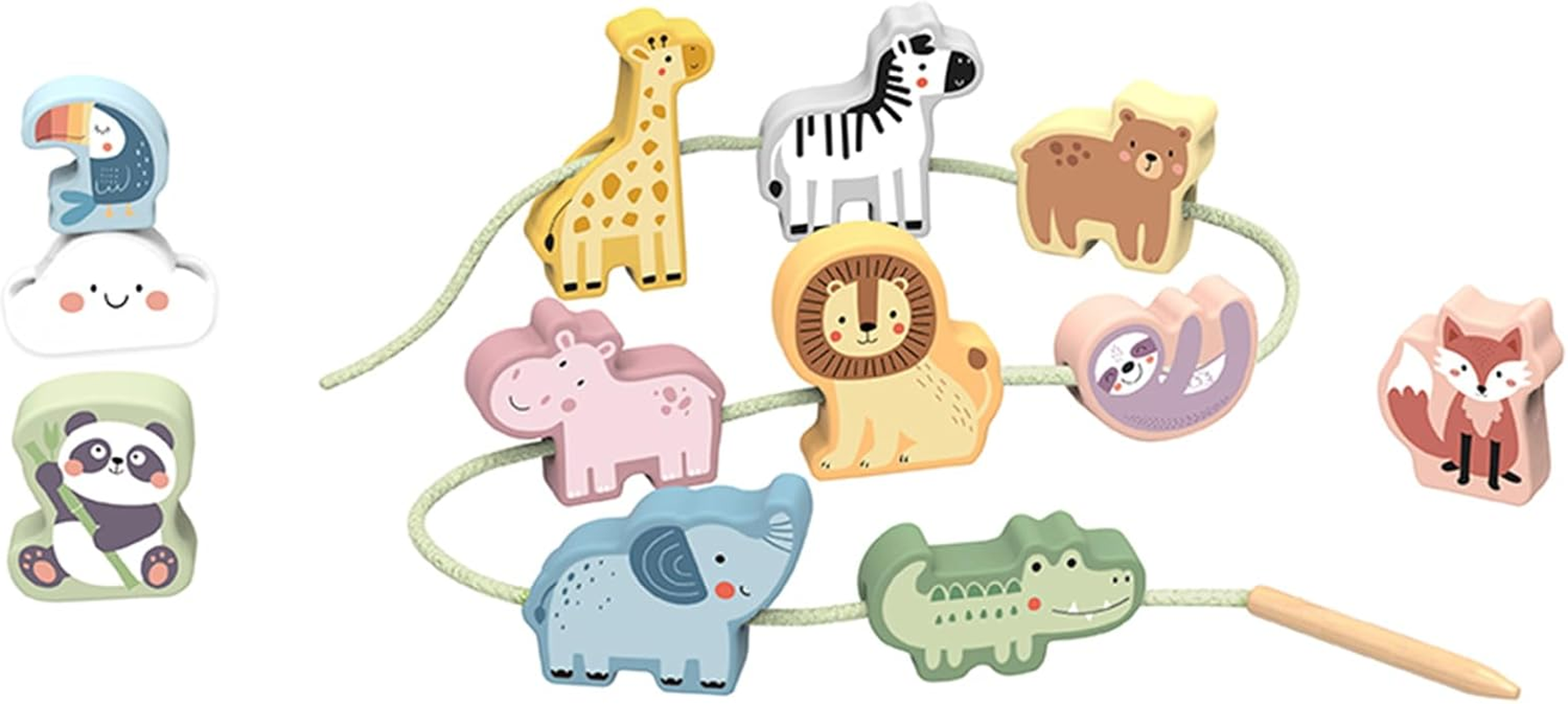 Tooky Toy TJ003 My Forest Friends Lacing Blocks - Wild Animals: Lacing Animals Motor Skills for Kids image number 1