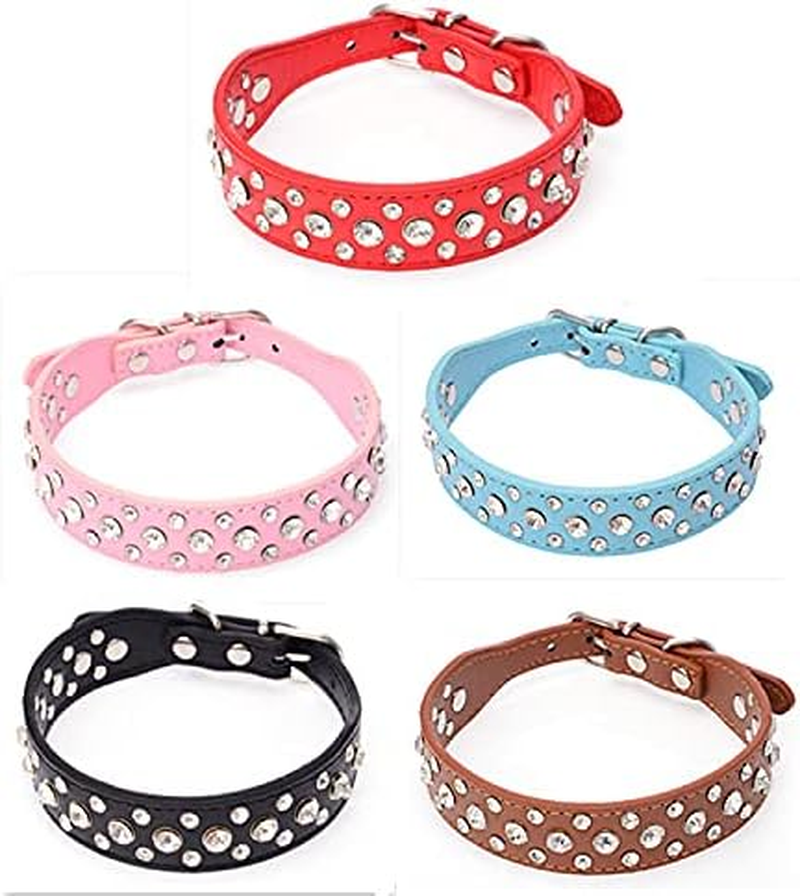 Personalized Rhinestone Leather Bling Crystal Pet Dog Cat Collars for Medium Large Breeds (Dark Blue, 深蓝 L) image number 4