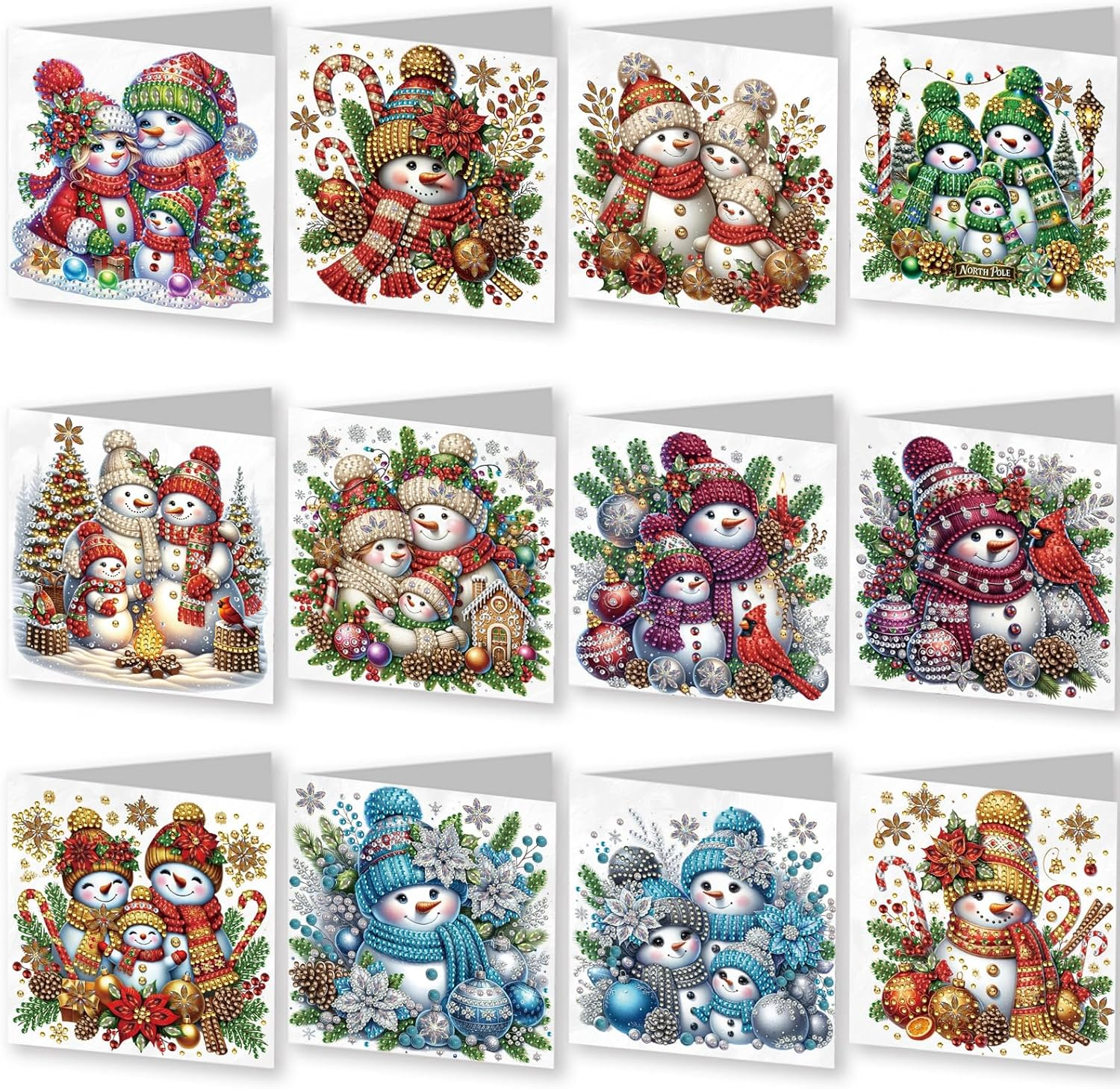 Awesocrafts 6Pcs Diamond Art Christmas Cards Craft Kits XXX, DIY Diamond Painting Cards Sets, 5D Diamond Art Cards with Envelopes, Postcards for Handmade Gift, Xmas Gift 30 * 15Cm (Snowman) - Animal image number 6