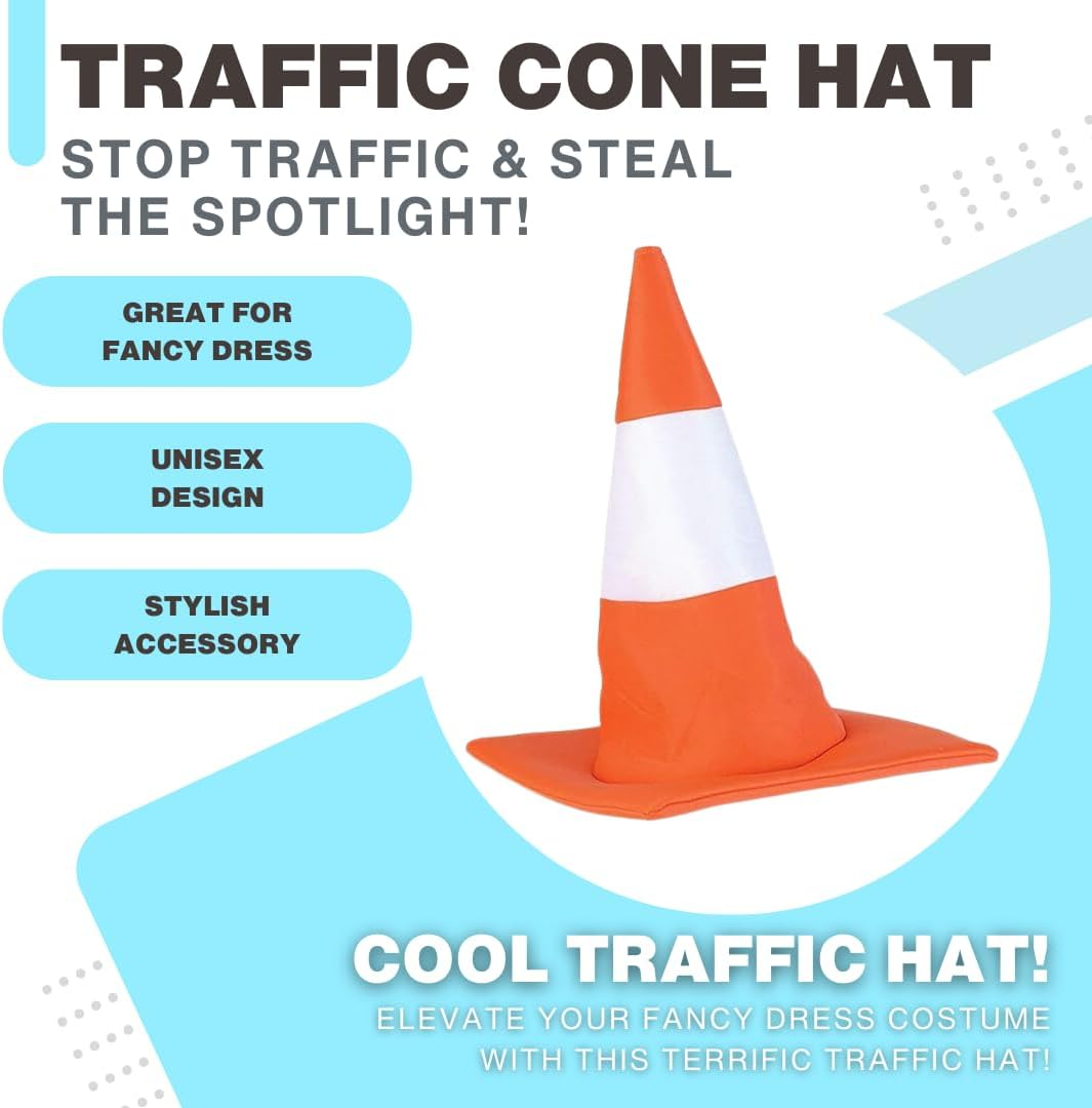 Traffic Cone Hat - Unisex Party Hats for Adults, Hen and Stag Do Party Accessories, Silly Funny Novelty Hat, Orange and White Fancy Dress Road Cone, Halloween Costumes image number 2