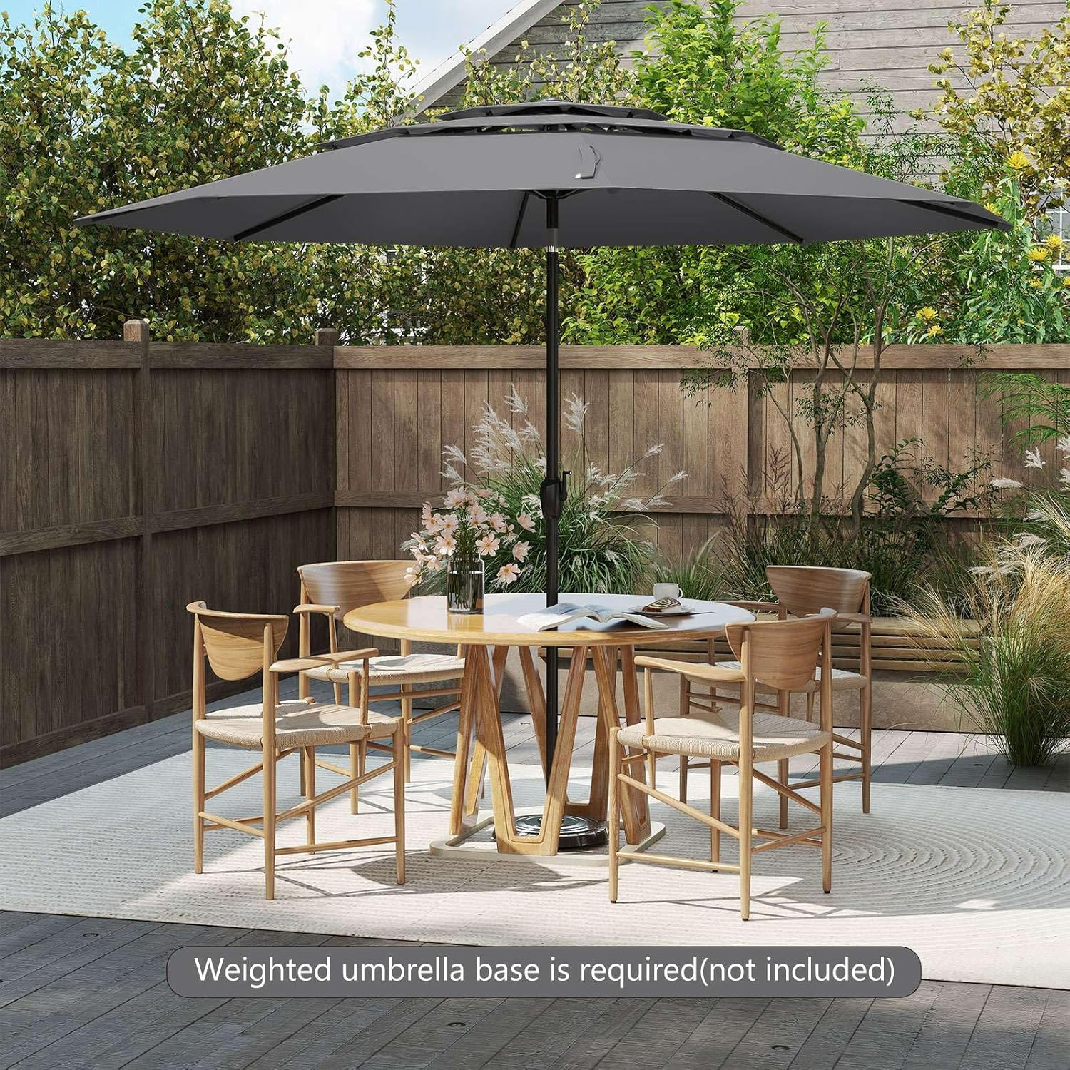 Costway 3 M 3-Tier Vented Patio Umbrella, Large Market Table Umbrella W/Push Button Tilt, Crank Handle, 8 Sturdy Ribs, Outdoor Heavy Duty Sun Shade for Backyard, Garden, Beach, Poolside image number 4