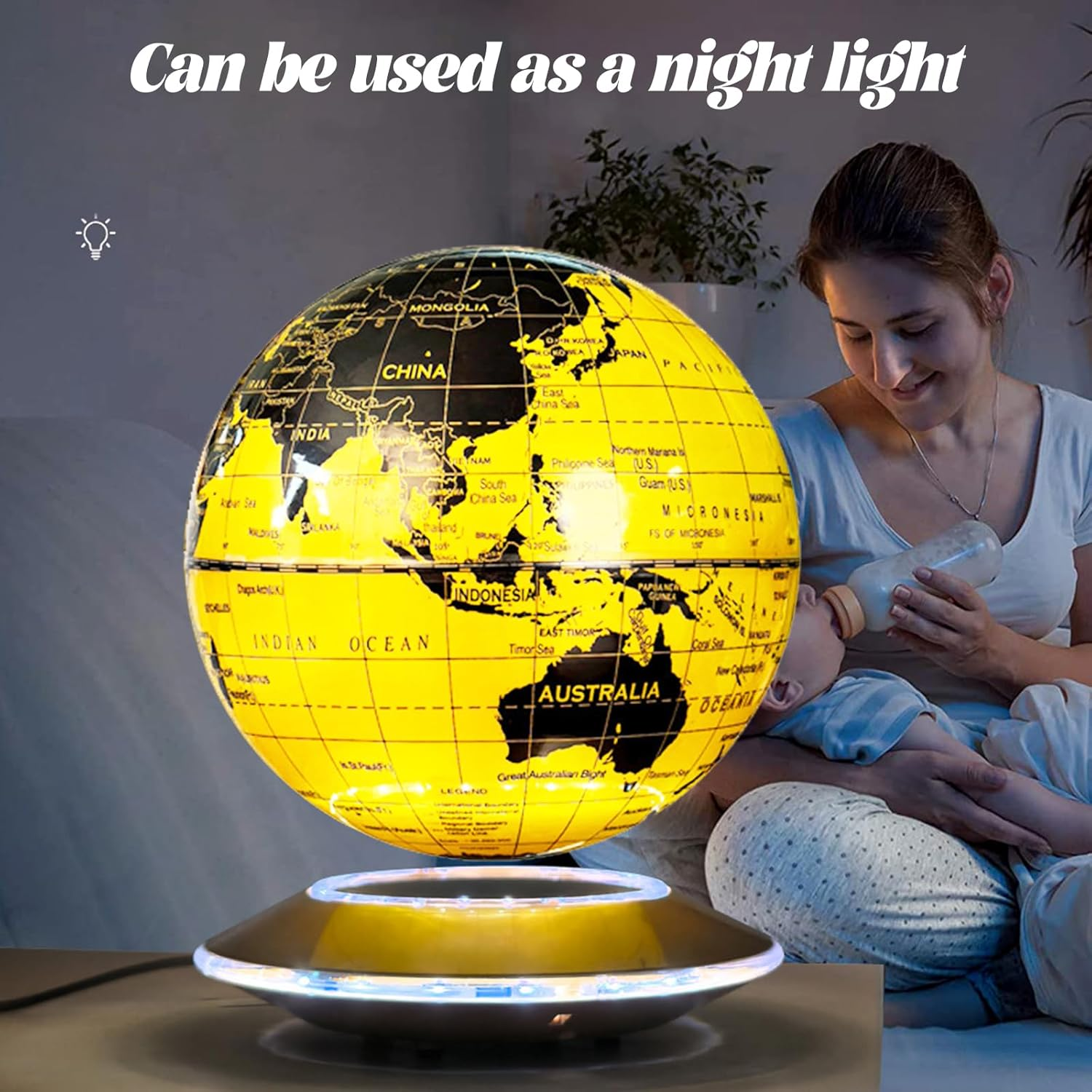Levitating Globe, 6" Levitating World Map Desk Lamp with Rotating LED Night Light, for Home Office Decor & Educational Gift (Modern Room Lighting) (Golden (White Light)) image number 2