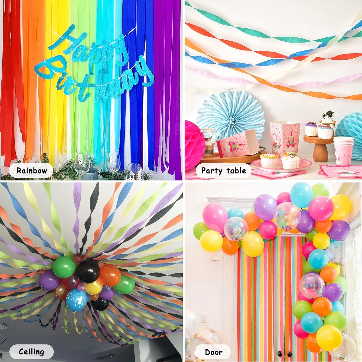 Rainbow Streamers Party Decorations Streamer, 10Pcs Crepe Paper Streamer Hanging Rainbow Streamers image number 3