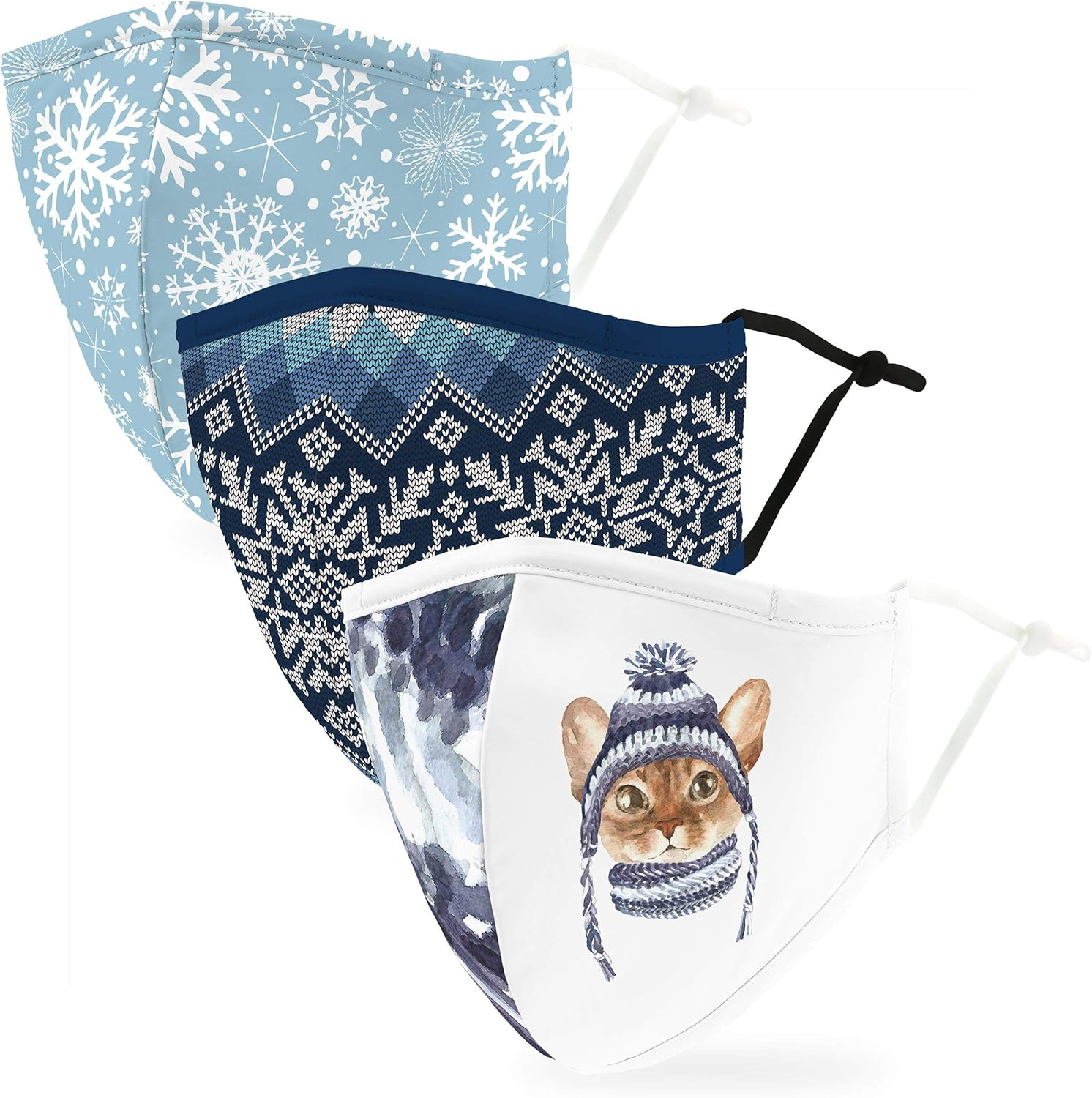 Weddingstar 3 Pack Washable Cloth Face Mask Reusable and Adjustable with Filter Pocket Kids and Adult Sizes