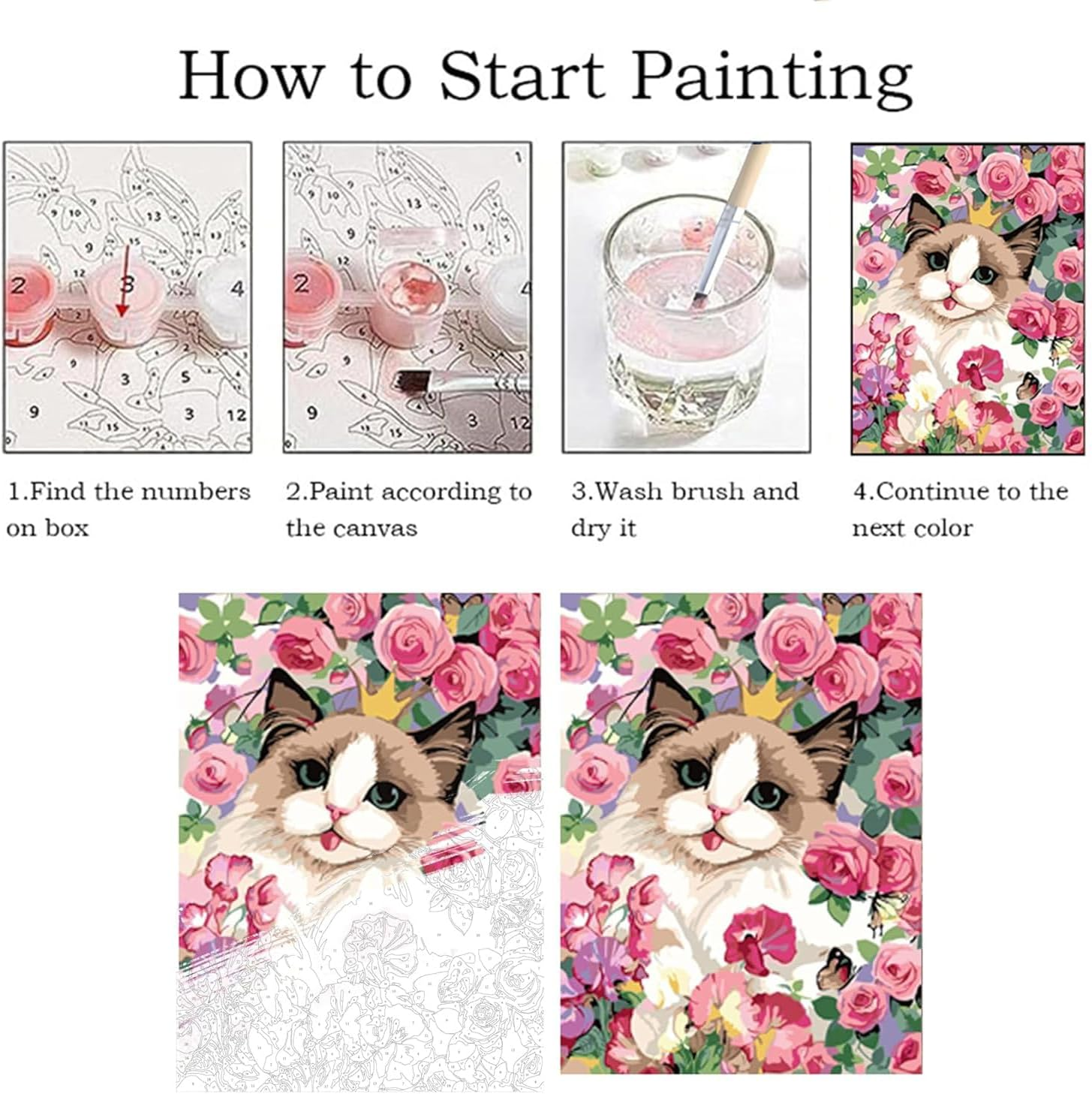 Paint by Number for Adults Beginners,12" Wx16 L Canvas for Painting Kits for Adults, Paint by Numbers for Home Wall Art Decor-Cat Flowers image number 1
