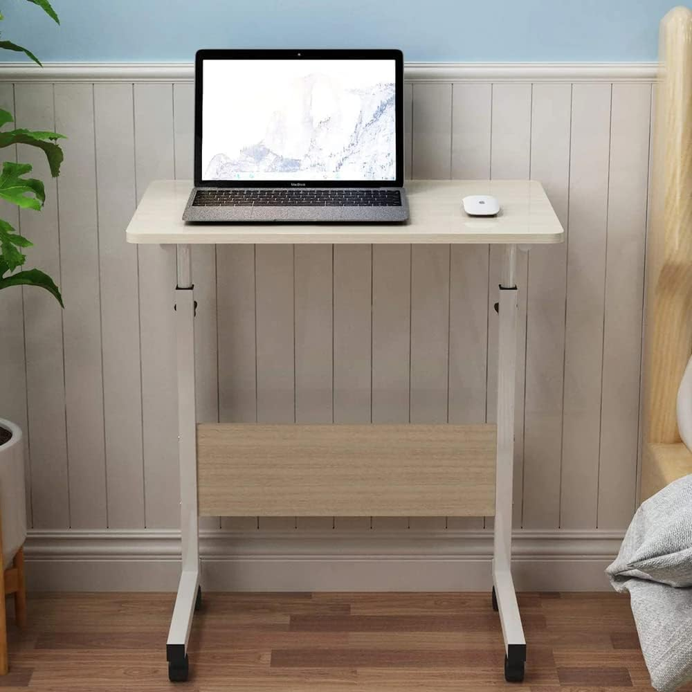 EZONEDEAL Laptop Table, Standing Desk Desktop Computer Desk Standing Study Desk Bed Side Table Home Office Travel Studio Furniture, Portable Wooden 360&deg; Rotating Lockable Caster Wheels Oak image number 1