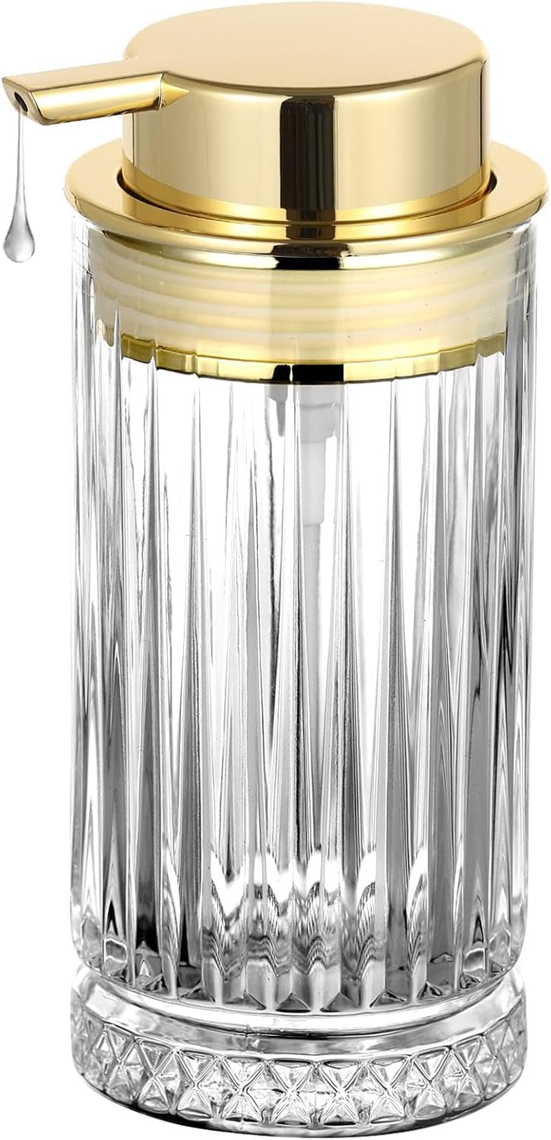 Glass Liquid Soap Dispenser with Gold Pump, Liquid Hand Soap Dispenser for Bathroom, Kitchen, Modern Home Decor （Liquid Type/Clear） B32-3-AU image number 1