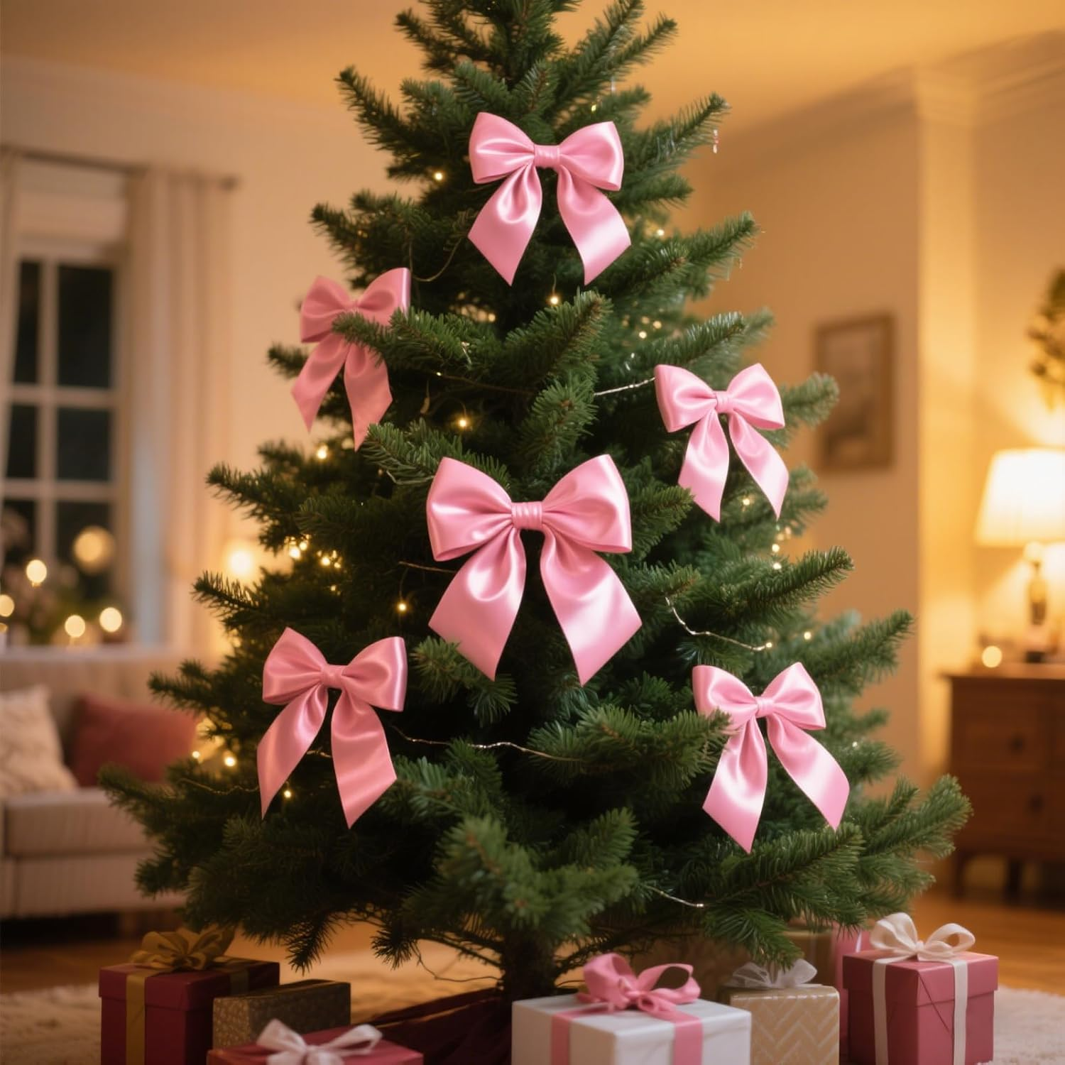 36 Pcs Satin Twist Tie Bows for Treat Bags 4.5 Inch Red Premade Bow for Crafts Large Satin Ribbon Tie Bows for Cake Decorating Gift Wrapping Popcorn Bags Brithday Christmas Party Favors (Pink) image number 1