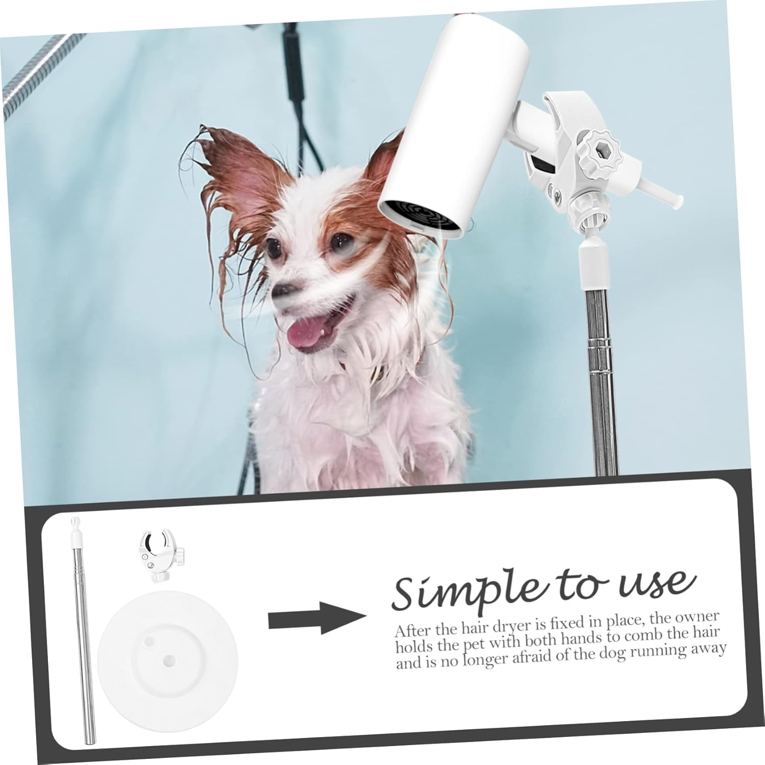 PLAFOPE Pet Hair Dryer Stand with Rotatable Holder 135Cm Extendable Floor Support for Dog Grooming White Adjustable Blow Dryer Holder image number 1