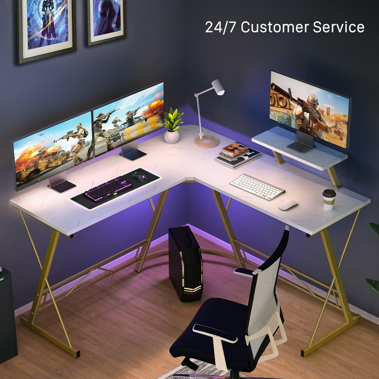 Mr Ironstone L Shaped Desk Computer Corner Desk, Home Gaming Desk, Office Writing Workstation with Large Monitor Stand, Easy to Assemble (White,51 Inch) image number 6