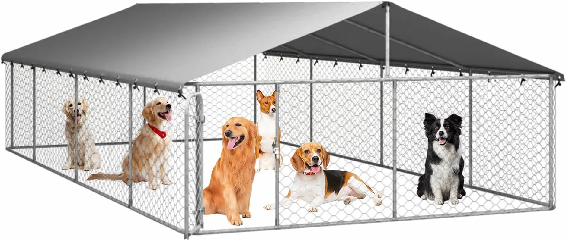 Outdoor Dog Kennel - Durable Galvanised Steel Construction with Safety Lock and UV Protected Canopy - Large Space for Exercise and Play (600 X 300 X 150 Cm) image number 6