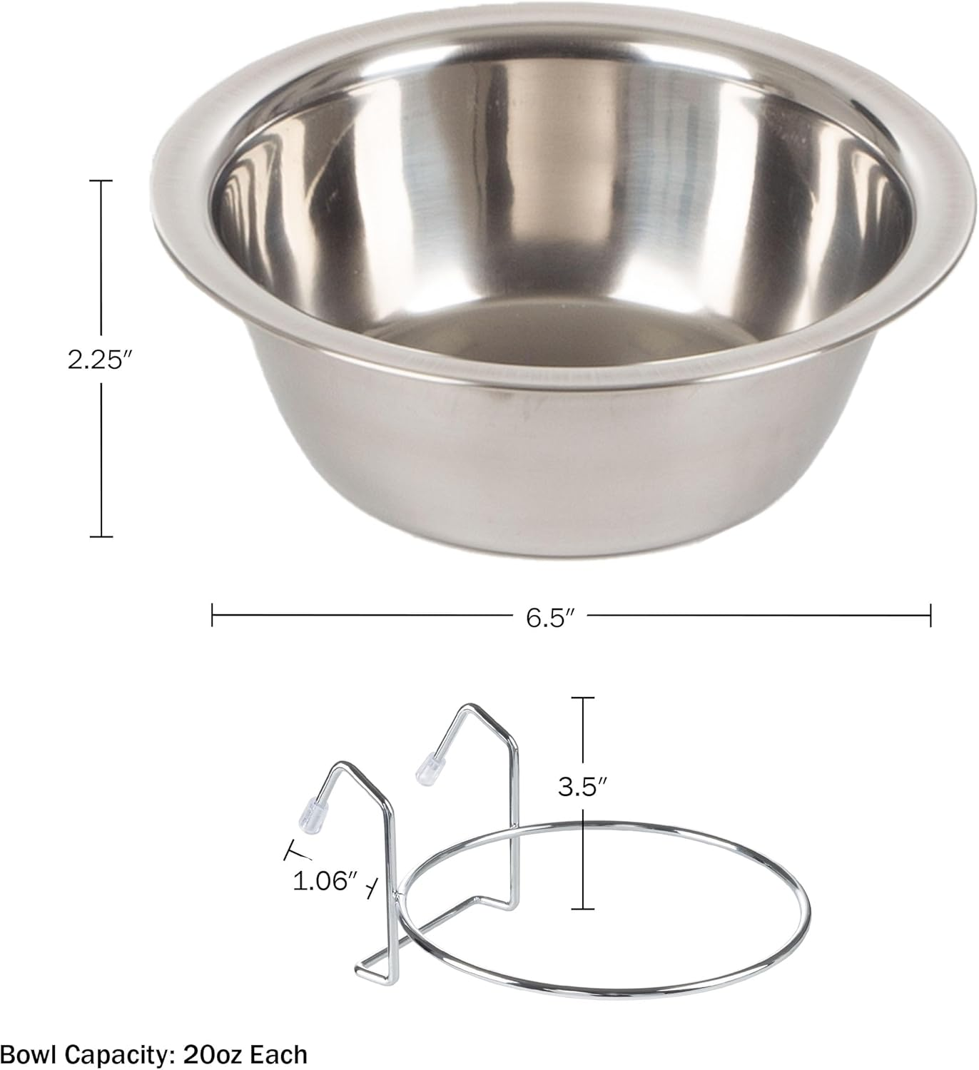 PETMAKER Set of 2 Stainless-Steel Dog Bowls - Cage, Kennel, and Crate Hanging Pet Bowls for Food and Water - 20Oz Each and Dishwasher Safe By,Silver image number 6