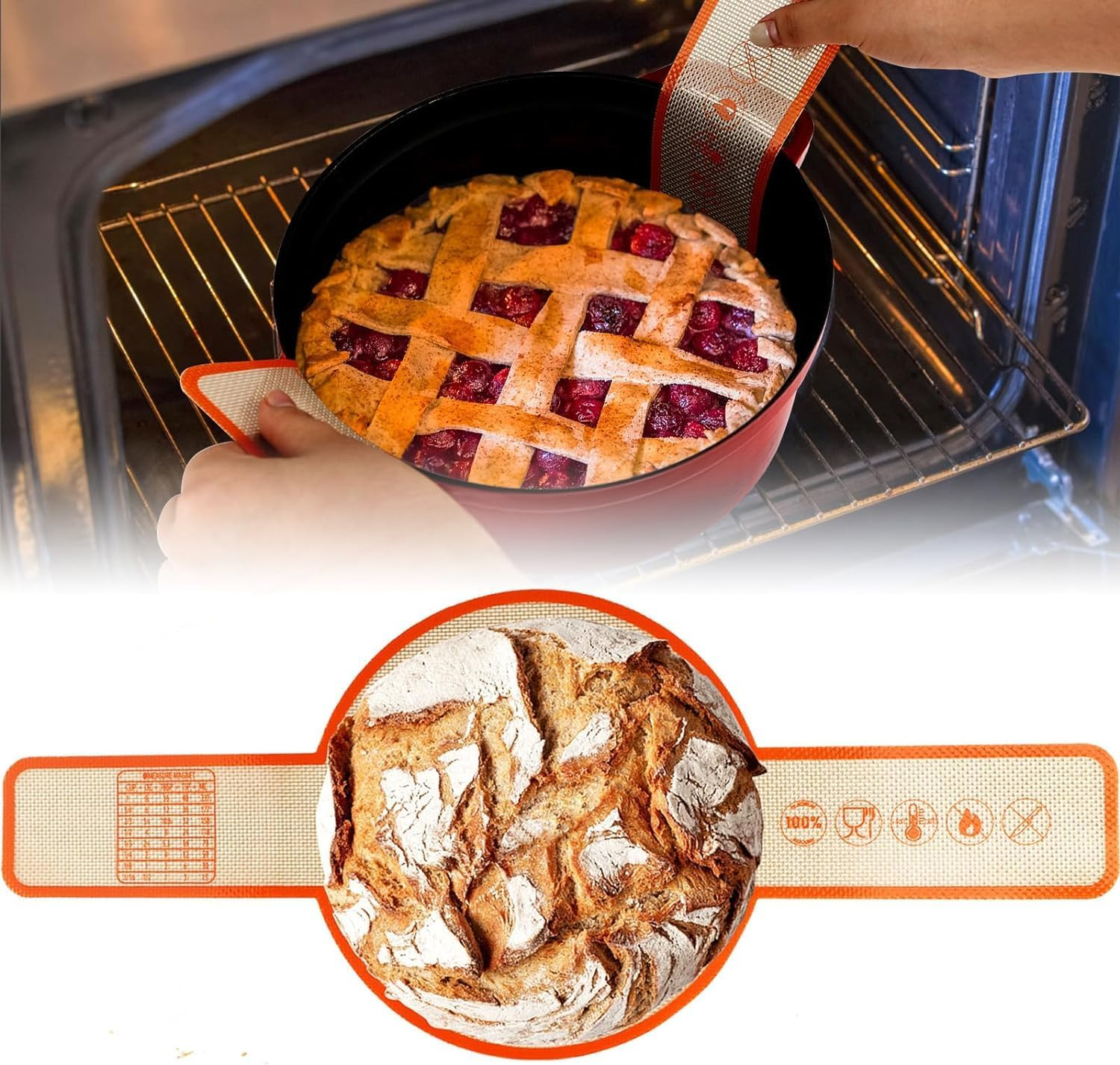 2PCS Sourdough Silicone Bread Sling,Silicone Baking Mat for Dutch Oven,With Long Handles Bread Mat Set,Non Stick & Easy Clean Baking Mat to Transfer Sour Dough Easily image number 5