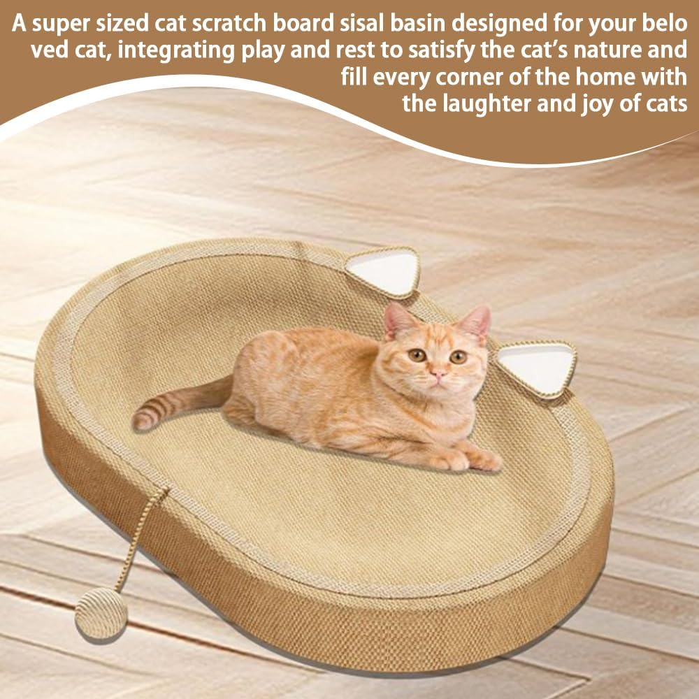 Extra Large Cat Scratching Pad with Sisal, Durable Breathable 2 Ears Multi-Functional Cat Scratch Board Cat Bed for Cats Beach Home Indoors Outdoors