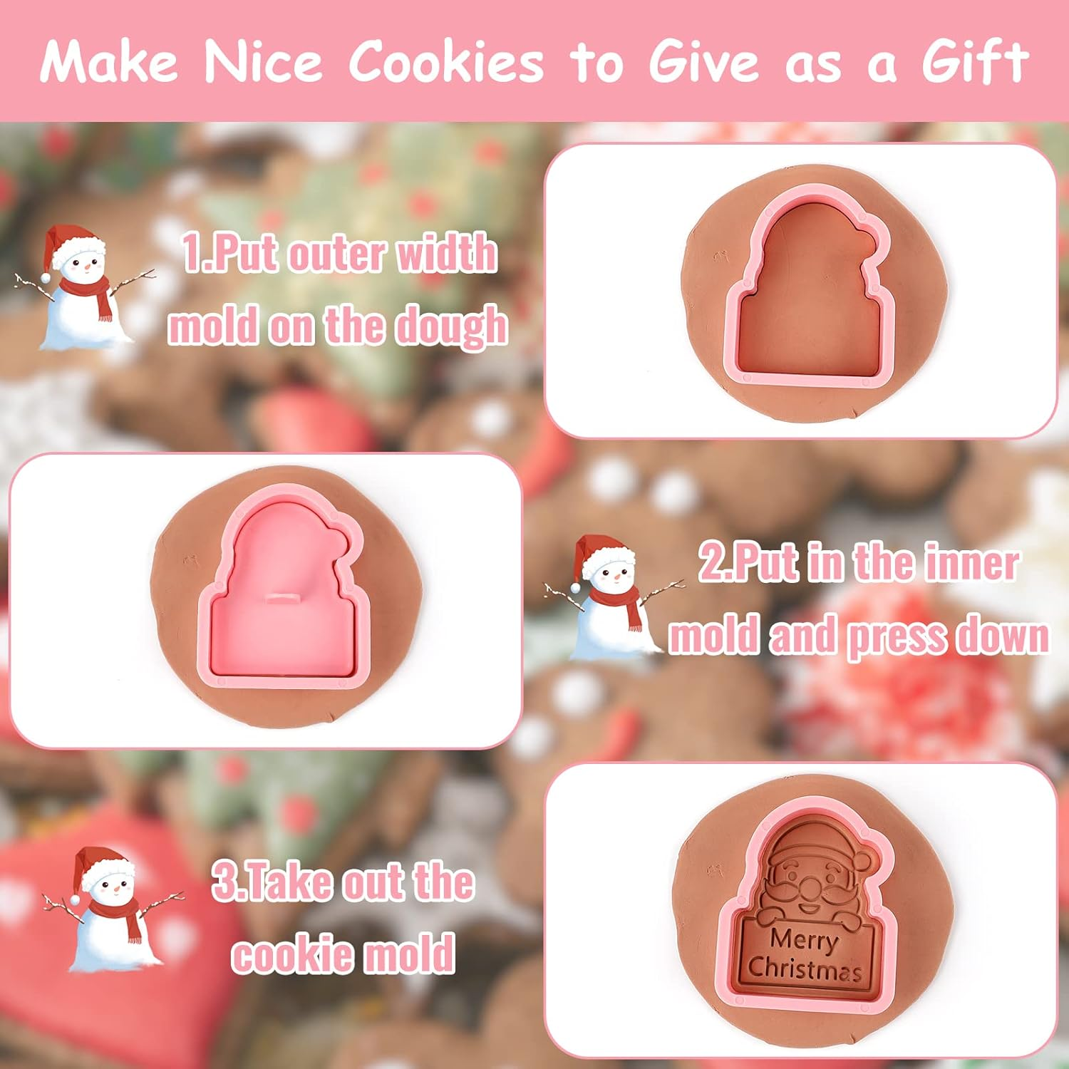 Christmas Cookie Cutters, Pack of 8 Plastic Cookie Stamps, Christmas 3D Cookie Cutters for Motif Cakes, Cake Decoration, Biscuits, Baking, Kitchen Accessories image number 1