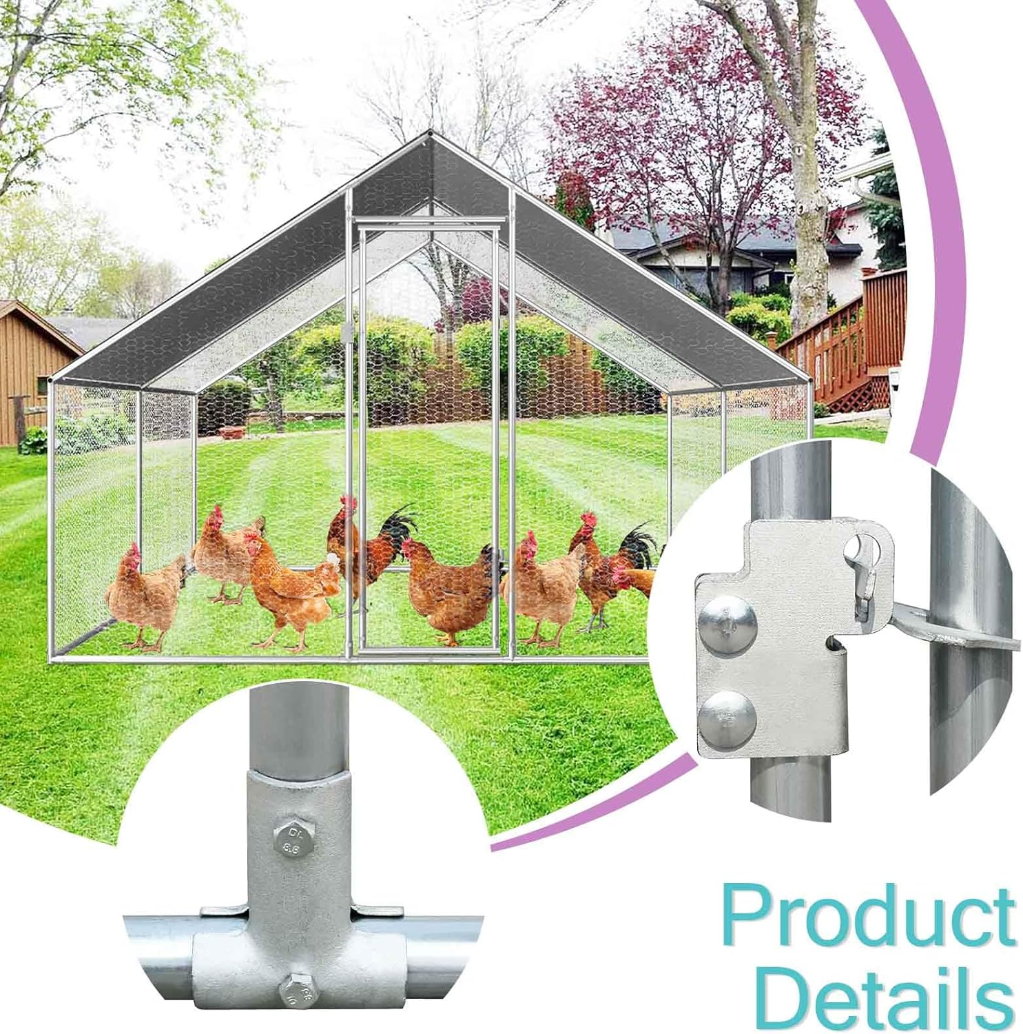 Chicken Coop Large Rabbit Hutch Pet Cage, Walk in Poultry House Coops Hen Run Ferret Habitat Farm Enclosure,2.75 X 4 X 1.92 M image number 6