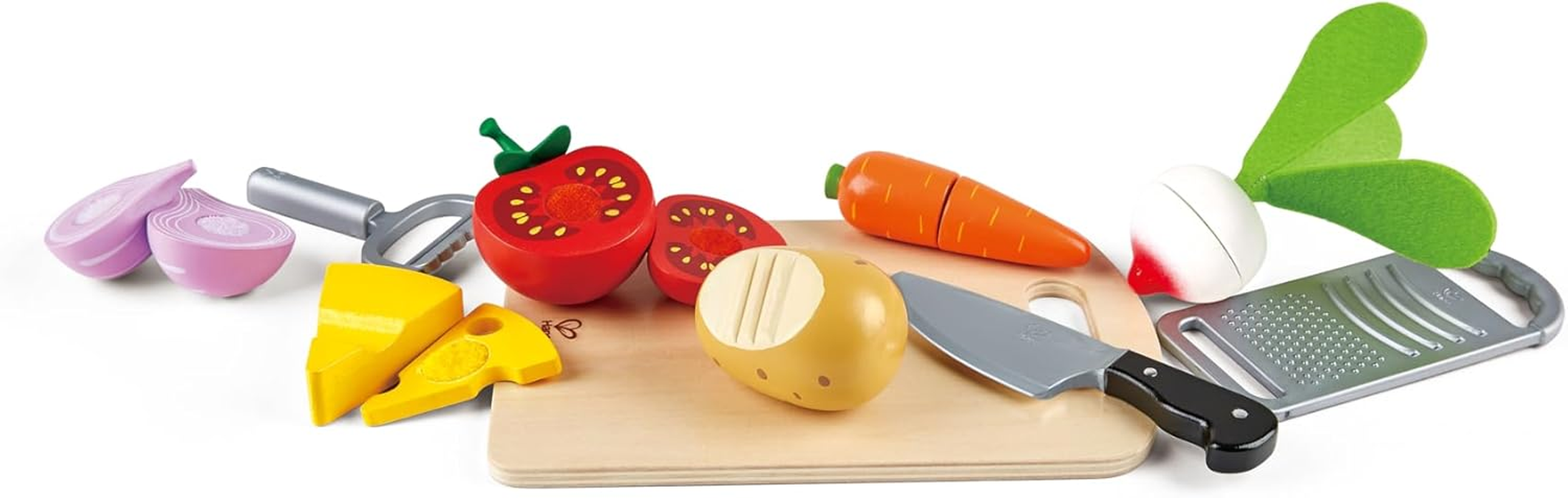 Hape Cooking Essentials Playset &ndash; Wooden Toy Kitchen Accessories for Kids, Pretend Play Food Prep Set with Chopping & Peeling, Role Play Cooking Toy for Toddlers & Children image number 5