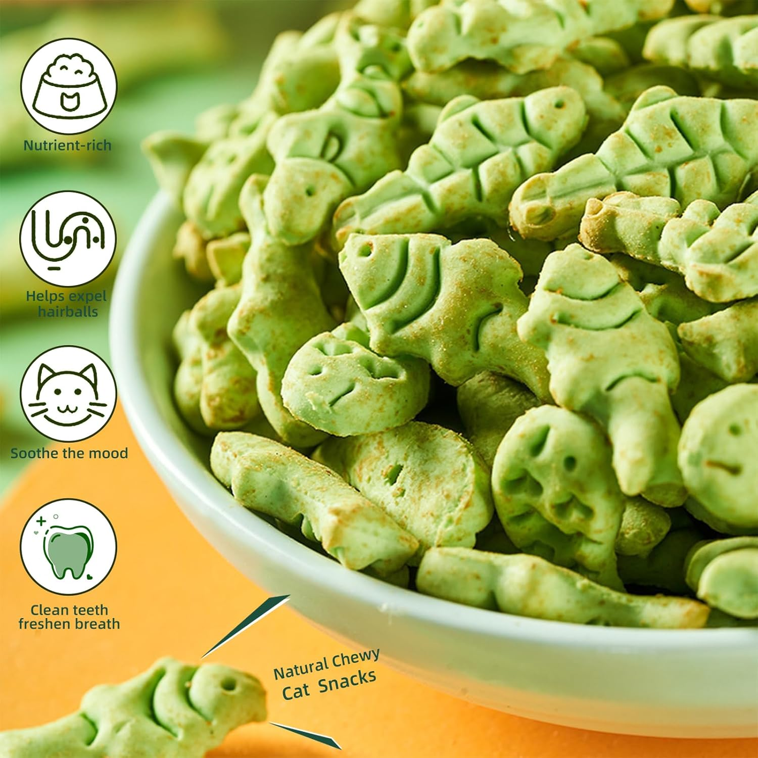 Cat Hairball Treats, Kitty Teeth Cleaning Catnip for Indoor, 16 Oz, Fish Shape Cat Nip Dry Food, Healthy Chicken and Salmon Flavor Grass Biscuits image number 6