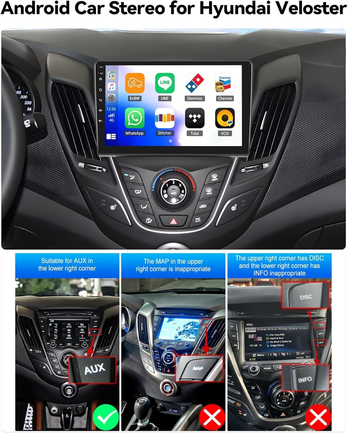 2+64G Android 13 Car Stereo for Hyundai Veloster 2011-2017 Upgrade Replacement Radio Carplay Android Auto 9 Inch Touchscreen Multimedia Player Head Unit FM Radio GPS Hifi Bluetooth+Ahd Camera&Mic image number 4