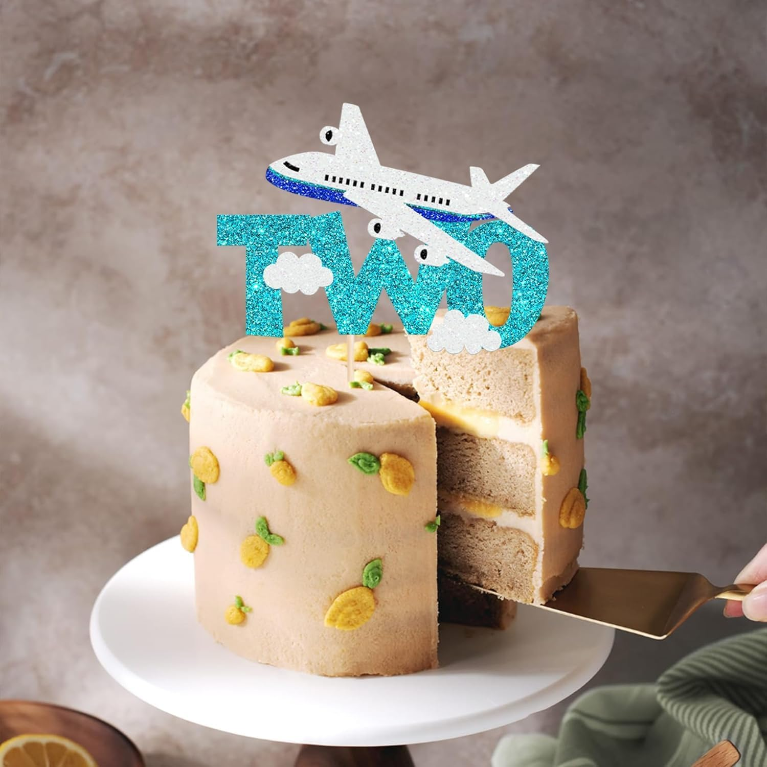 1 Pack Two Airplane Cake Topper Glitter Airplane Sign Oh How Time Files Cake Pick Second Birthday Cake Decorations for Plane Theme 2Nd Year Old Baby Shower Birthday Party Supplies image number 3