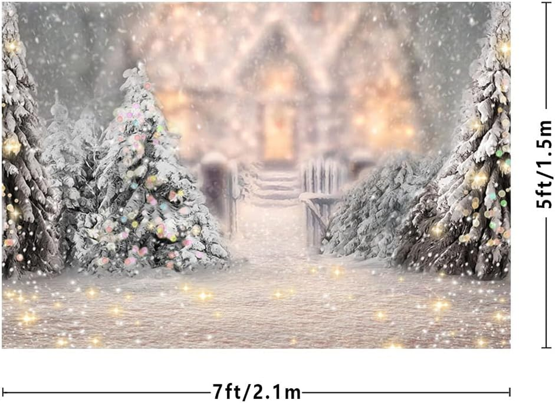 MEHOFOTO 7X5Ft Winter Christmas Tree Snowflake Photography Background Glitter Snow Scene Light Bokeh Castle Backdrops Xmas Birthday Party Photo Banner Props image number 5