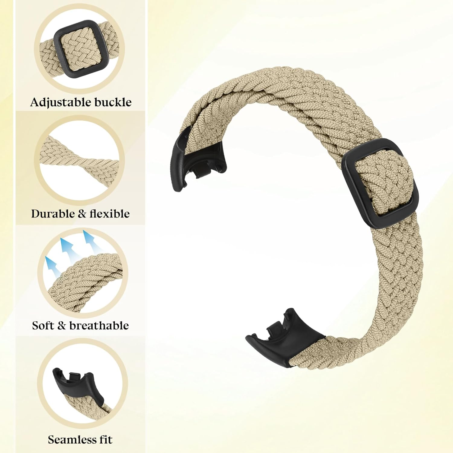 Braided Bands Compatible with Xiaomi Mi Band 10/9/8 Straps for Women Men, Elastic Adjustable Solo Loop Nylon Woven Replacement Wristbands for Xiaomi Mi Band 9/8 image number 1
