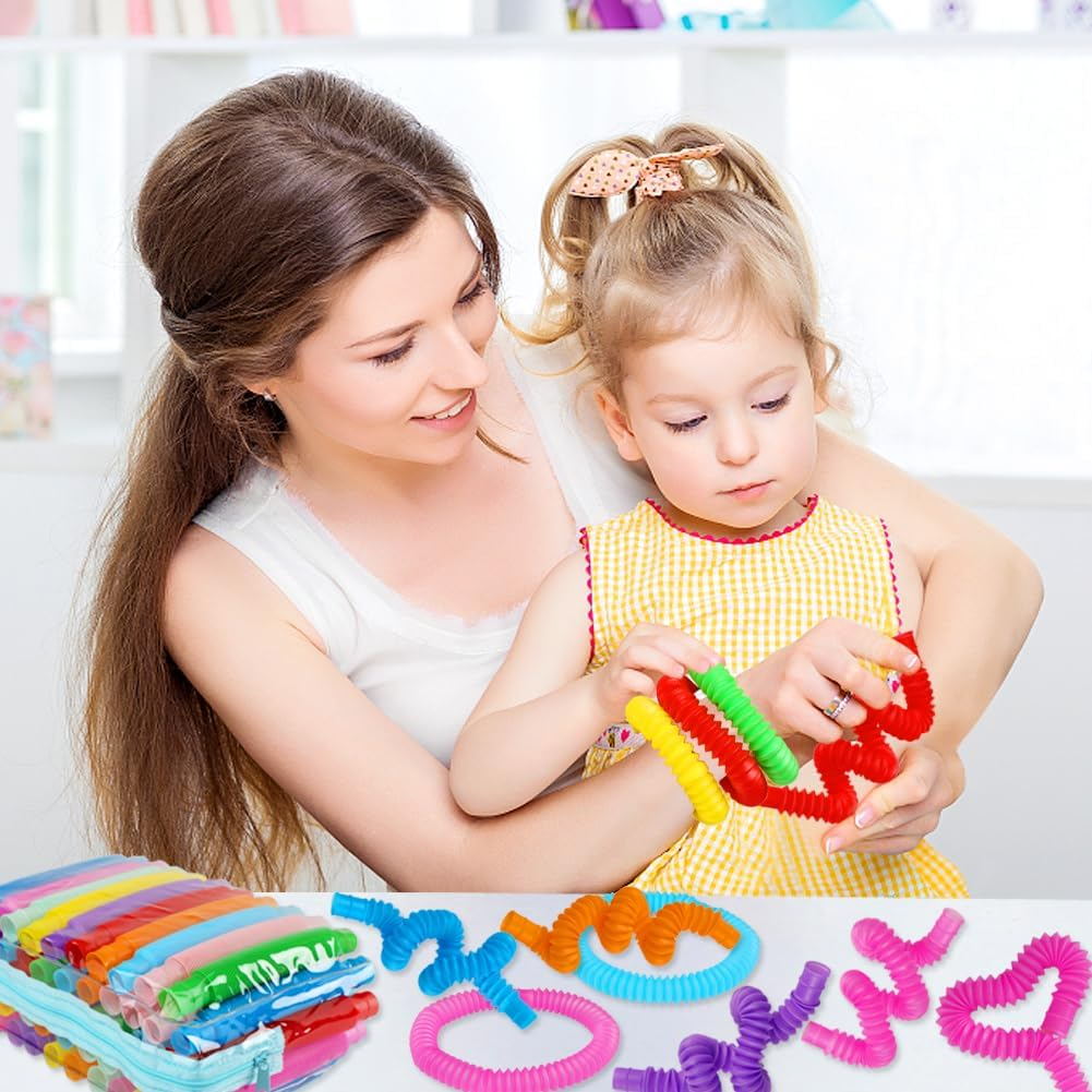 52 Pack Pop Tubes, Sensory Toys Party Favors for Kids 8-12 4-8 Fidget Toys for Anxiety Goodie Bag Stuffers Treasure Box Classroom Prizes Gifts for 3 4 5 6 7 8 9 Year Old Boys Girls Toddlers- 10 Colors image number 3