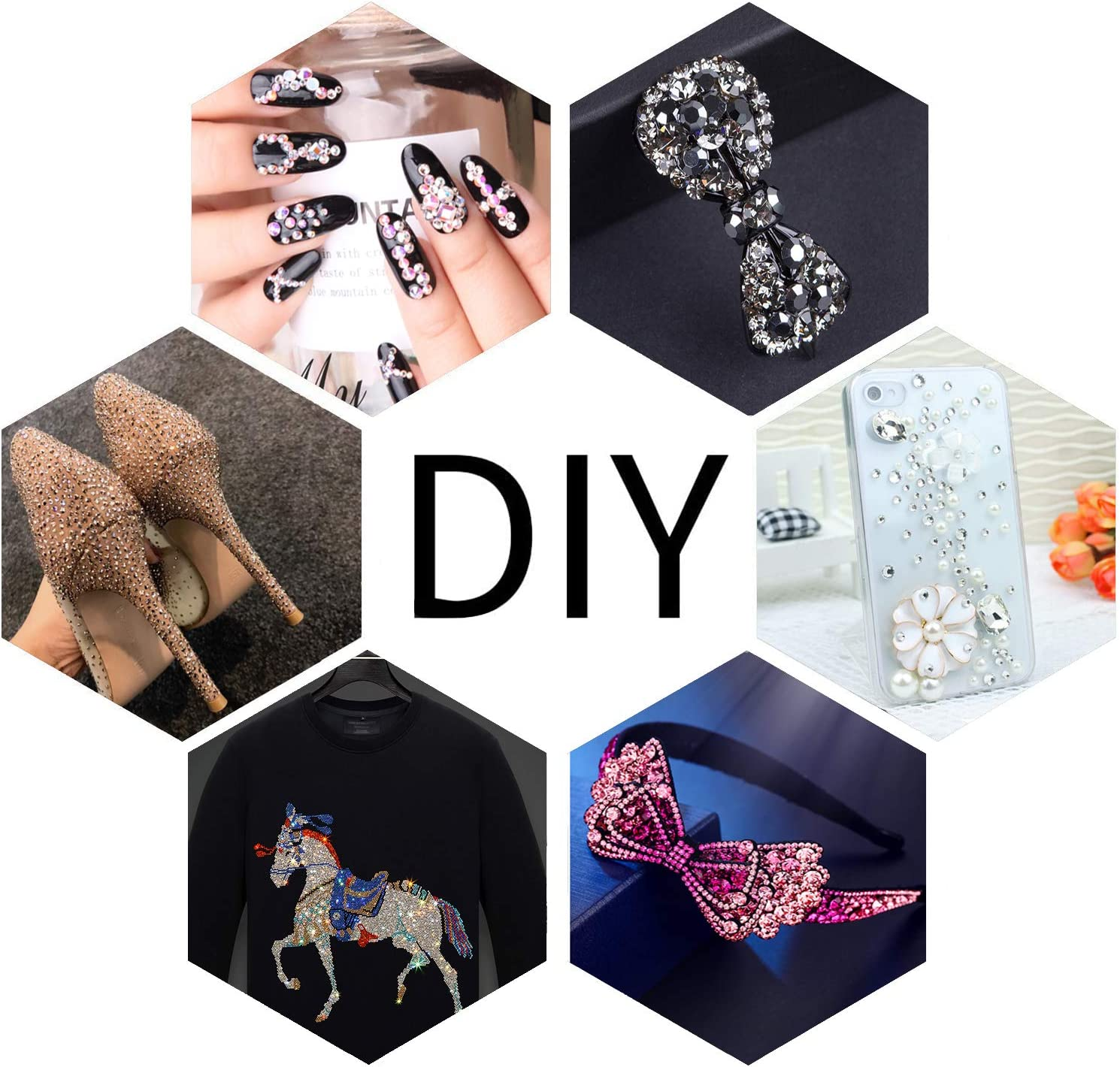 Lpbeads 6400 Pieces Metallic Rose Gold and Metallic Silver Hotfix Rhinestones Flat Back 5 Mixed Sizes Crystal round Glass Gems with Tweezers and Picking Rhinestones Pen image number 1