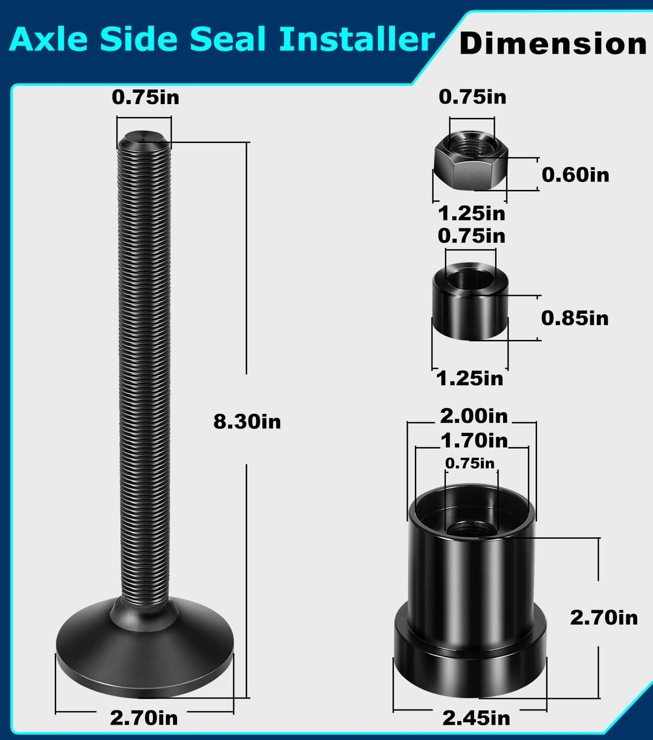 YT SA-01 Front Inner Axle Side Seal Installation Tool Alt. for Dana 30/44/60 Front Differentials Fits Jeep Wrangle, Ford, Dodge, Volve and More. image number 6