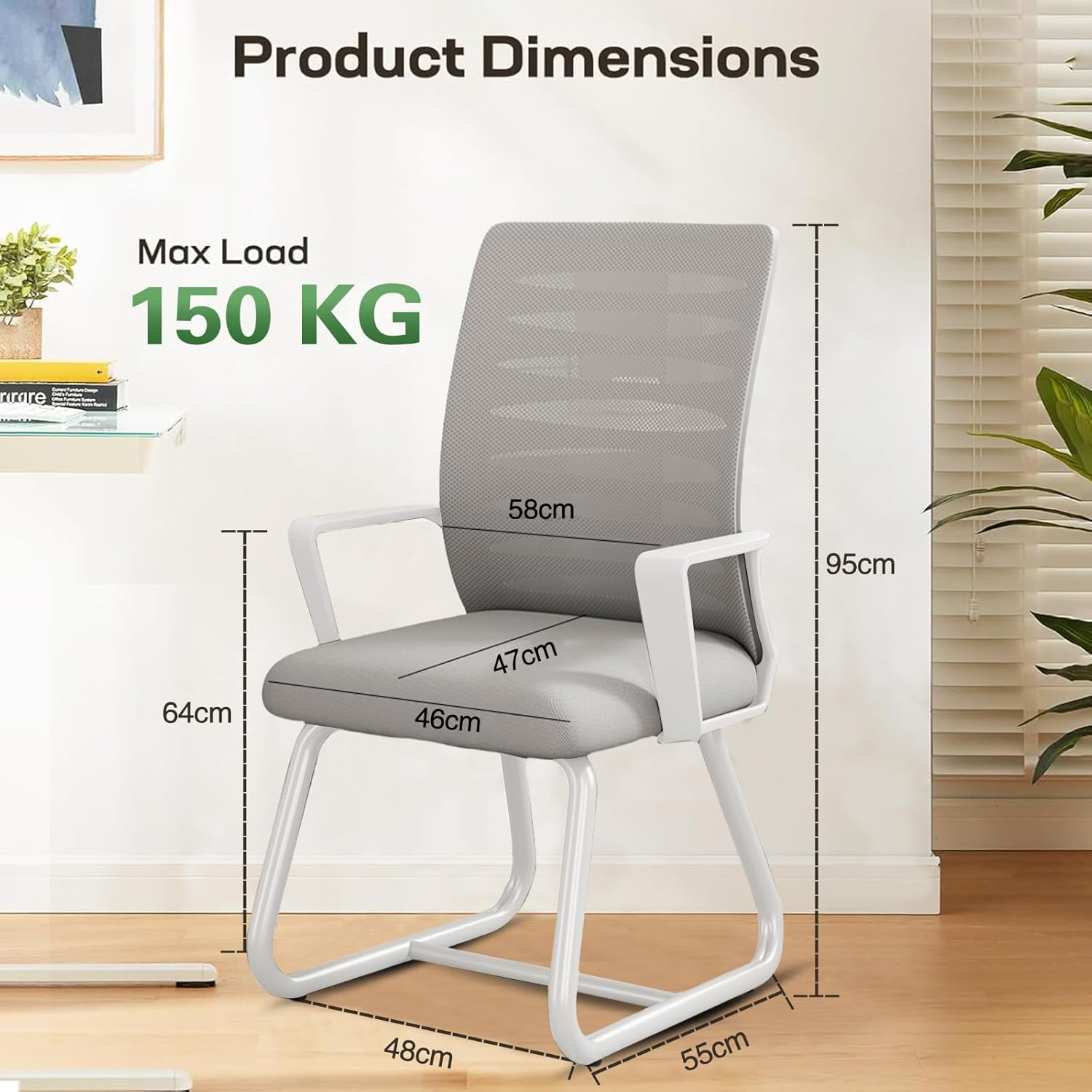 Office Chair, Ergonomic Computer Desk Chair with Soft and Breathable Latex Cushion, Mid Back Home Office Study Computer Chair with Comfortable Lumbar Support for Teens Men Women image number 6