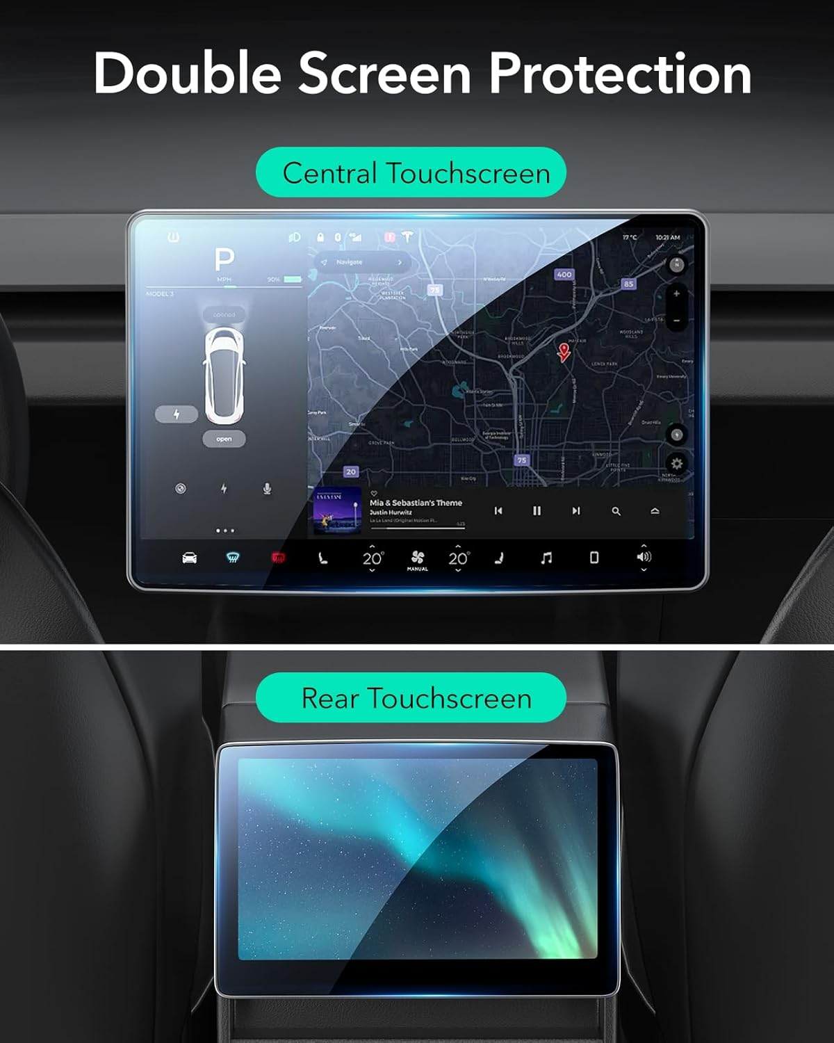 ESR for Tesla Model 3 Highland 2024 Screen Protector, Rear Seat Screen Tempered Protective Film image number 1