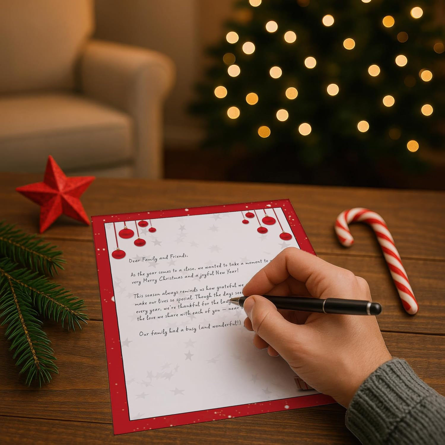 Red Bulbs & Christmas Tree Stationery Paper - 80 Sheets of Letterhead for Winter & Holiday Events image number 2