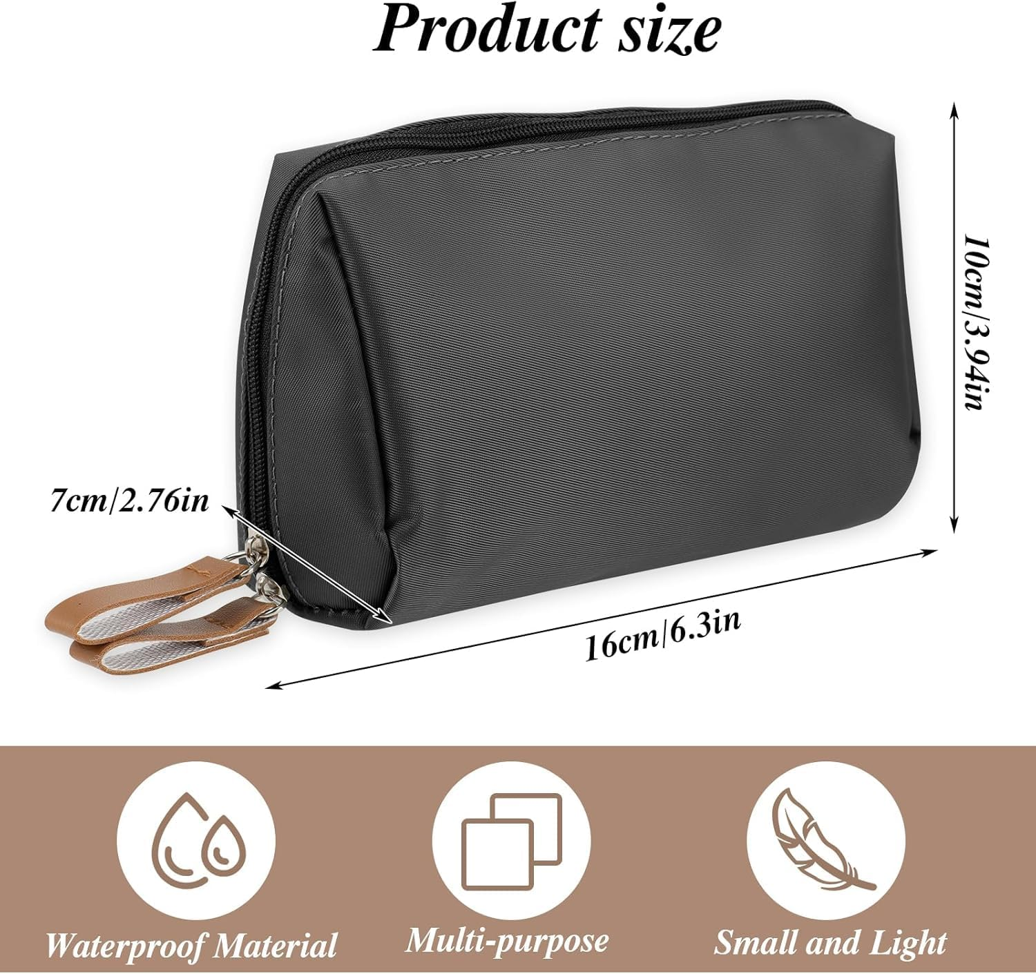 Small Makeup Bag Beauty Cosmetic Organizer Pouch,1Pc Small Cosmetic Bag Mini Portable Makeup Bag,Mini Cosmetic Bag Travel Make up Pouch with Double Zipper,Black image number 2