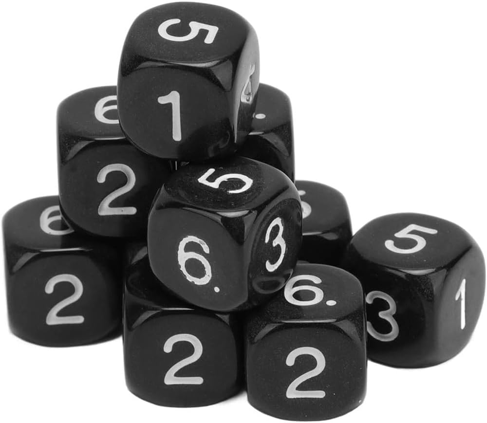 20Pcs Black 6 Sided Number Dice, round Corner Polyhedral Dice, Polyhedral Dice Role Playing Dice for Numeral Teaching Board Games, Table Games Role Playing Dice Black Dice（16Mm ） image number 6