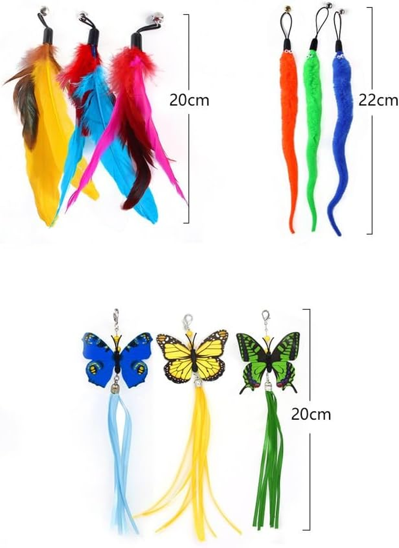 Cat Feather Toy, Retractable Cat Toys Wand, 2 Wands & 9 Replacement Butterfly and Caterpillar Refills, Interactive Feather Teaser Toy Cat Having Fun Exerciser Playing image number 3