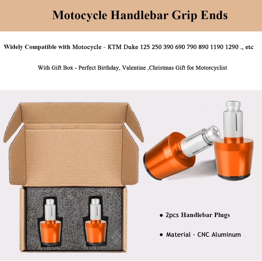 Universal Duke Handlebar Ends 22Mm 7/8" - 2Pcs Moto Grips Ends for Duke 125 200 390 690 790 890 1190 1290/Adventure (Orange) image number 4