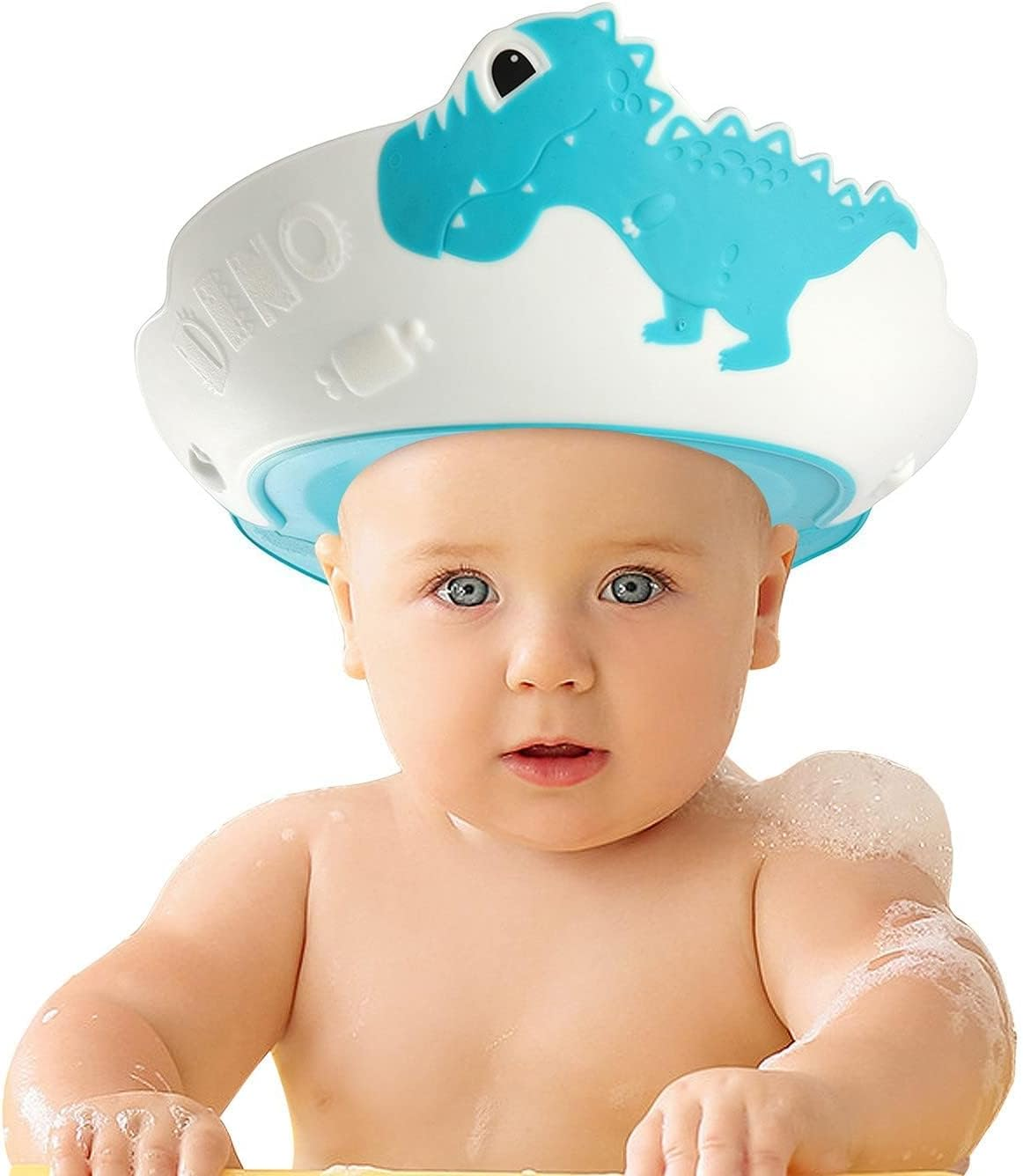 FUNUPUP Baby Shower Cap Dinosaur Shape Shower Cap for Kids Waterproof Shampoo Hat Protect Ears Eyes Adjustable Silicone Hat for Children Toddler Infants Boys Girls (Blue) image number 4