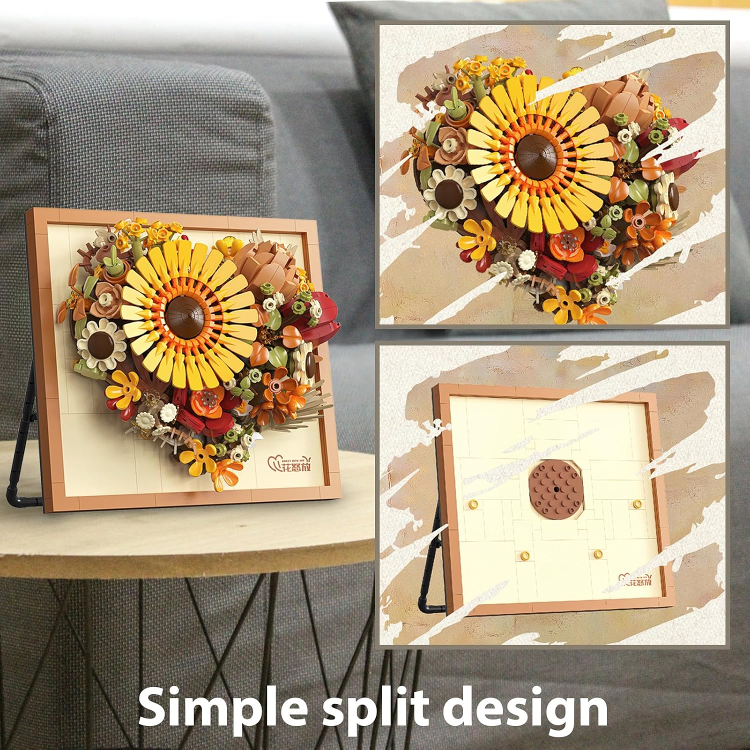Flowers Building Set with Sunflower, Artificial Picture Frame for Home Room Decor, Flowers Bouquet Crafts for Kids Adults (727 Pcs) image number 5