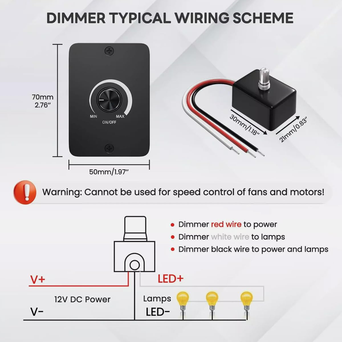 12V 5A 60W Light Dimmer, RV Boat Dimmer Switch High Side PWM Rotary Dimming Switch for Camper Van Travel Trailer Truck Lighting Fixtures, Strip and Puck Lights, Awning image number 6