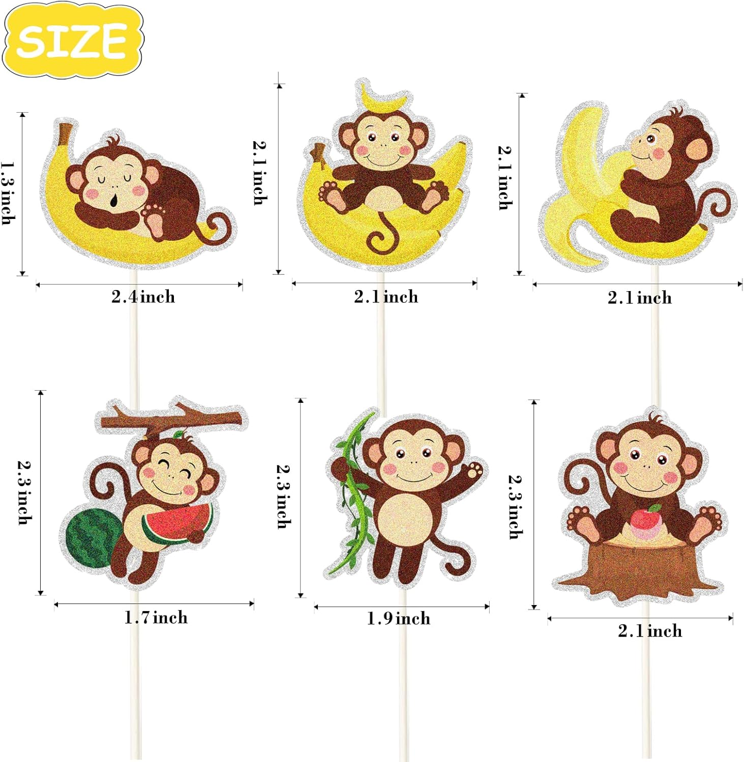 18Pcs Monkey Cupcake Toppers,Safari Jungle Cupcake Picks,Zoo Animals Theme Baby Showers Birthday Party Supplies image number 4