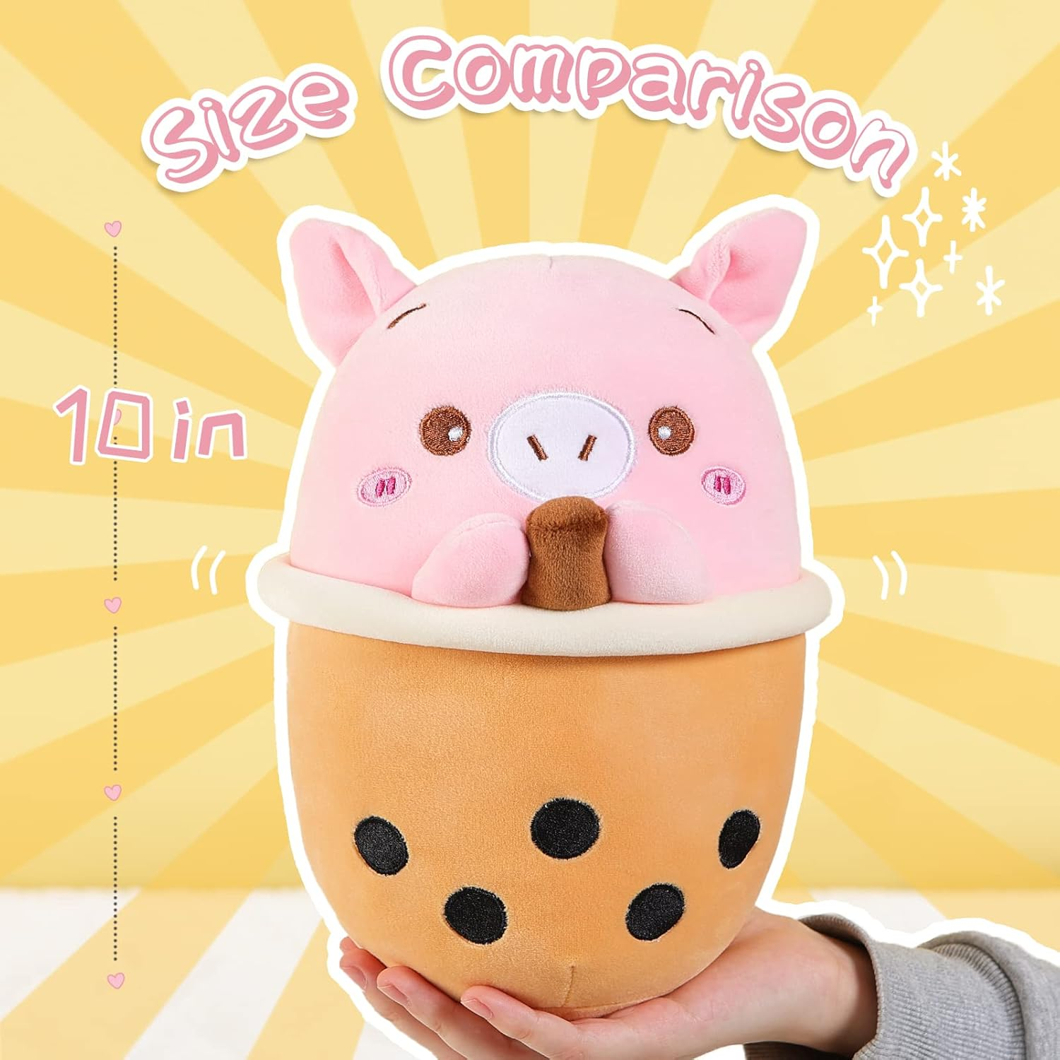 AIXINI 10 Inch Cute Pig Boba Plush Stuffed Squishy Animal Bubble Tea Pillow,Super Soft Cartoon Hugging Toy Gifts for Bedding, Kids Sleeping Kawaii Pillow image number 4